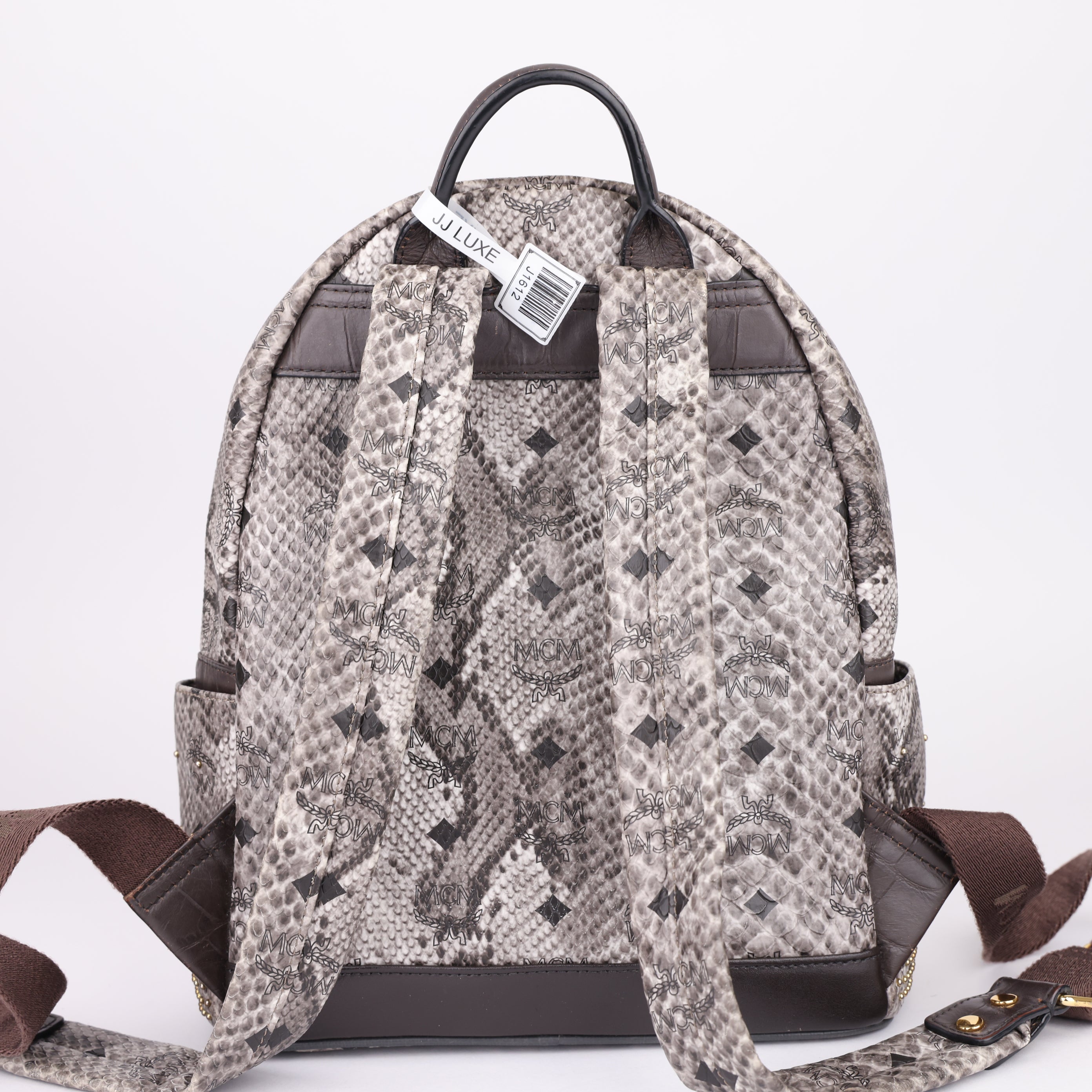 OJ1612 MCM Visetos Snakeskin Printed Studded Small Stark Backpack- Pre Owned
