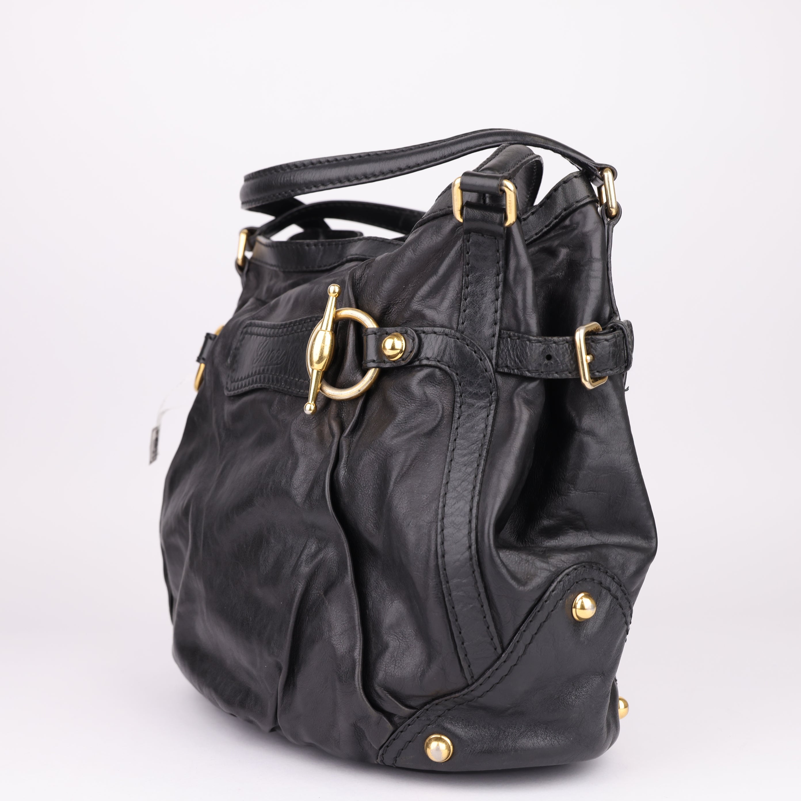 J1605 Gucci Black Jockey Leather Tote Pony- Pre Owned