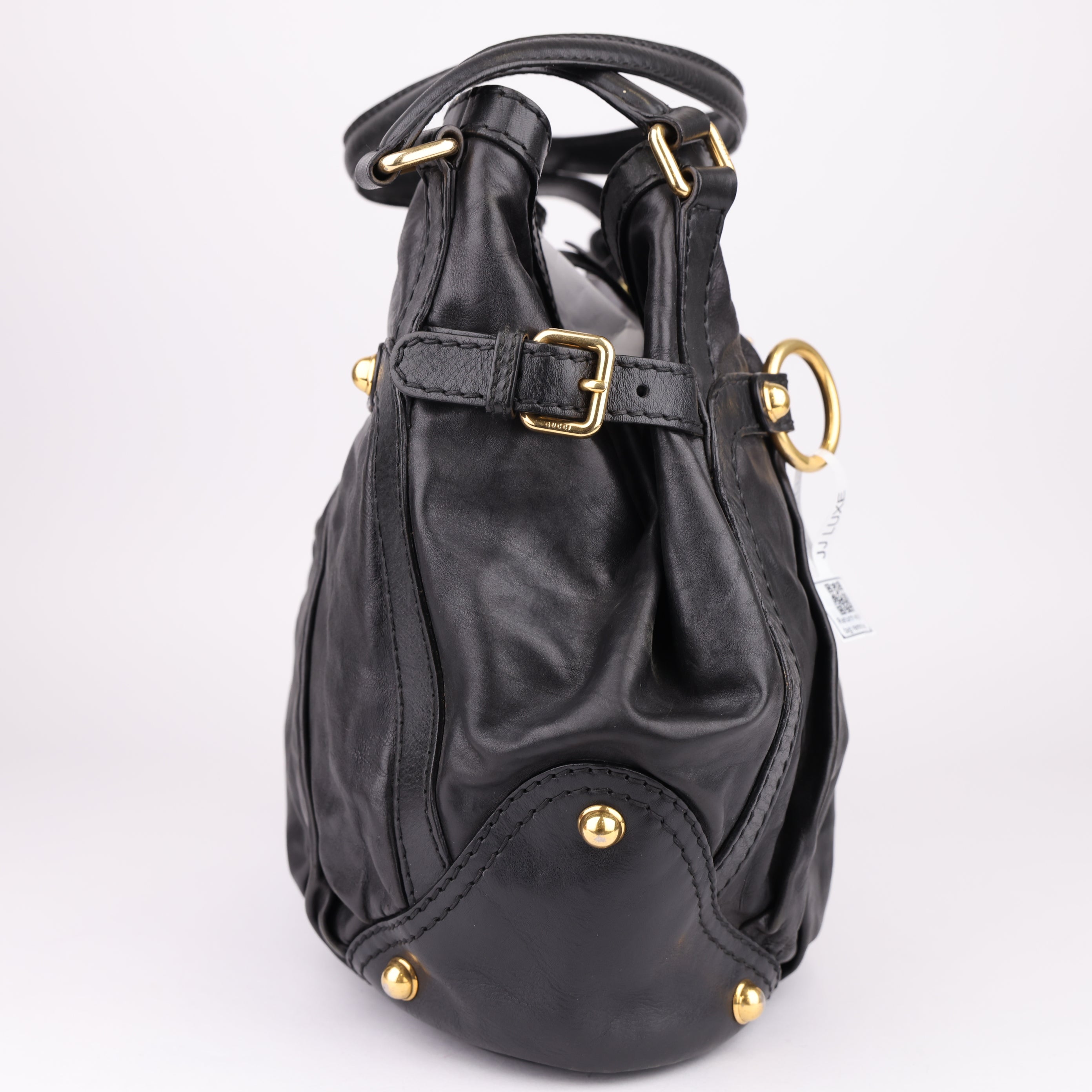 J1605 Gucci Black Jockey Leather Tote Pony- Pre Owned
