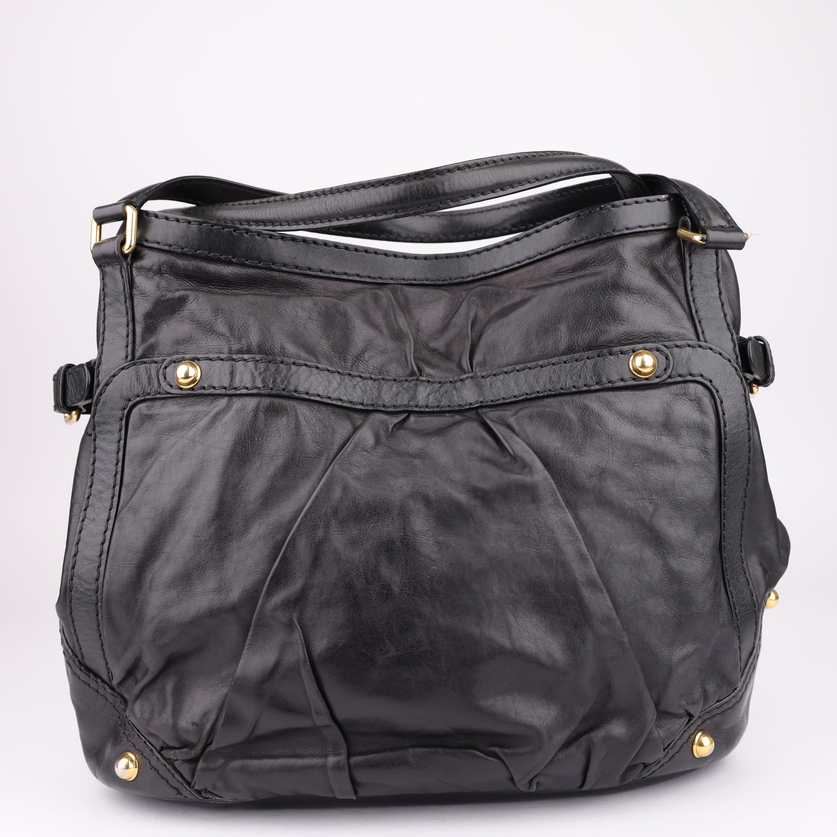 J1605 Gucci Black Jockey Leather Tote Pony- Pre Owned