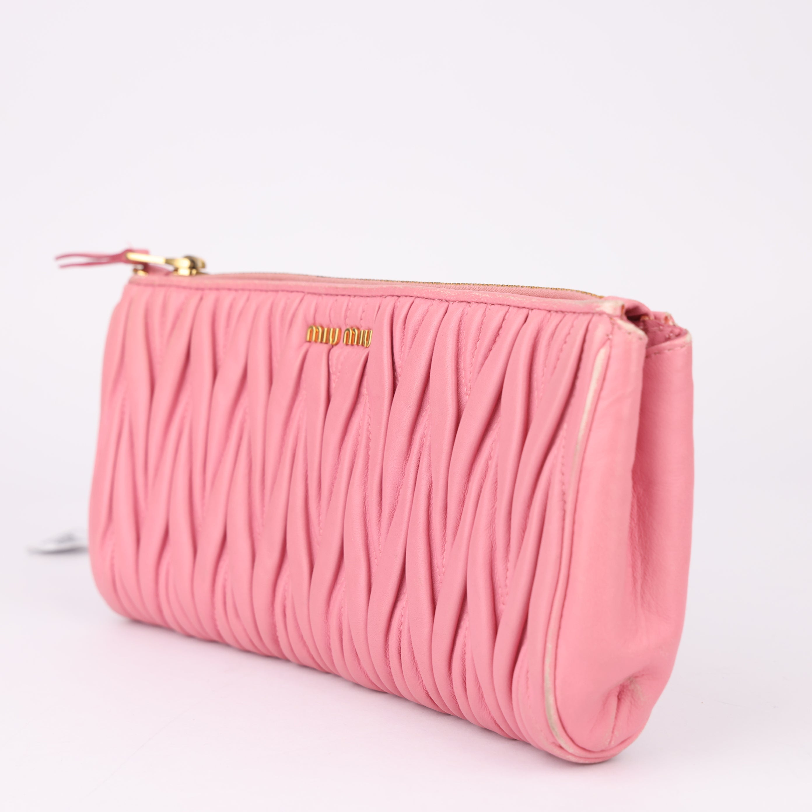 J1577 Miu Miu Pink Matelasse Nappa Wrystlet Clutch Bag- Pre Owned