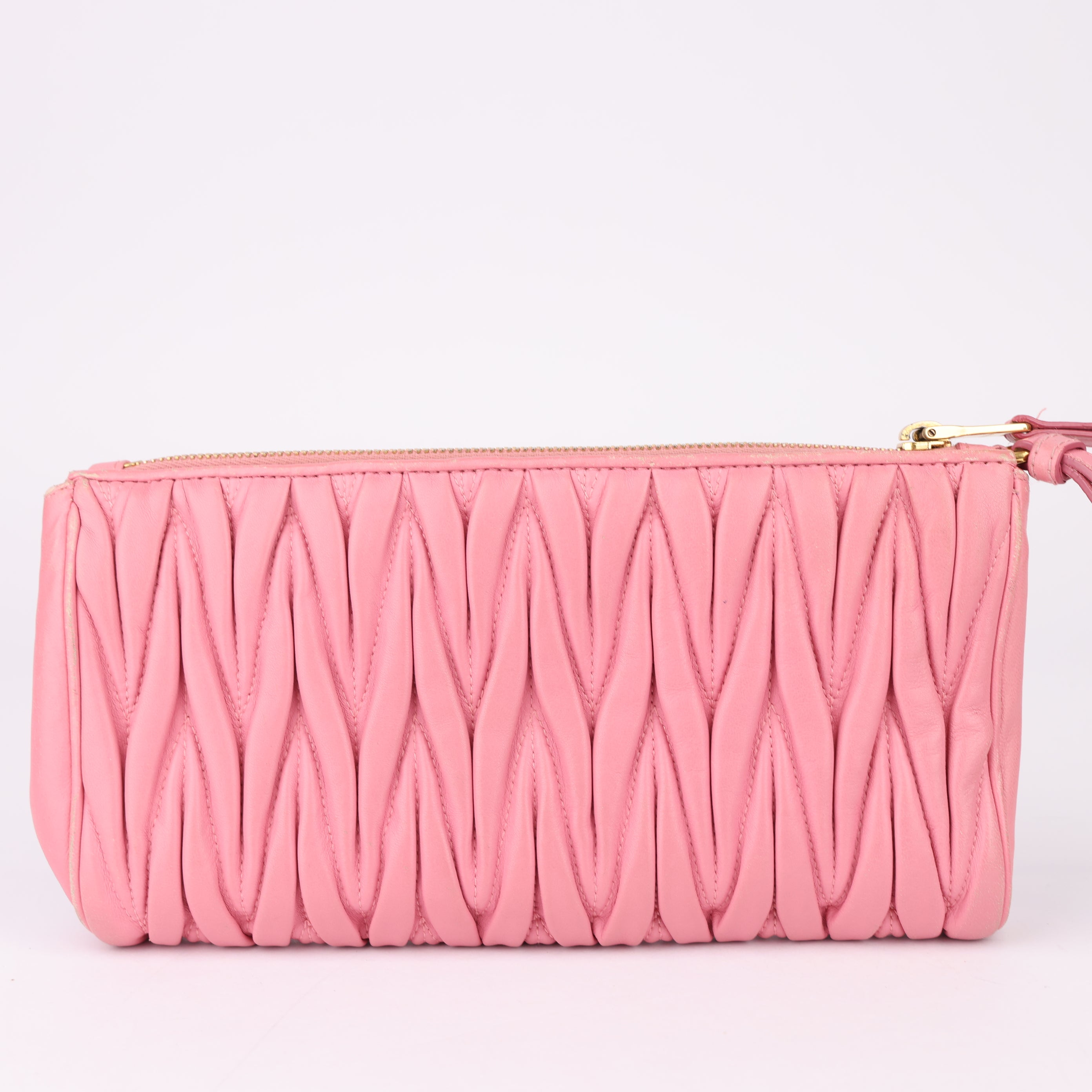 J1577 Miu Miu Pink Matelasse Nappa Wrystlet Clutch Bag- Pre Owned