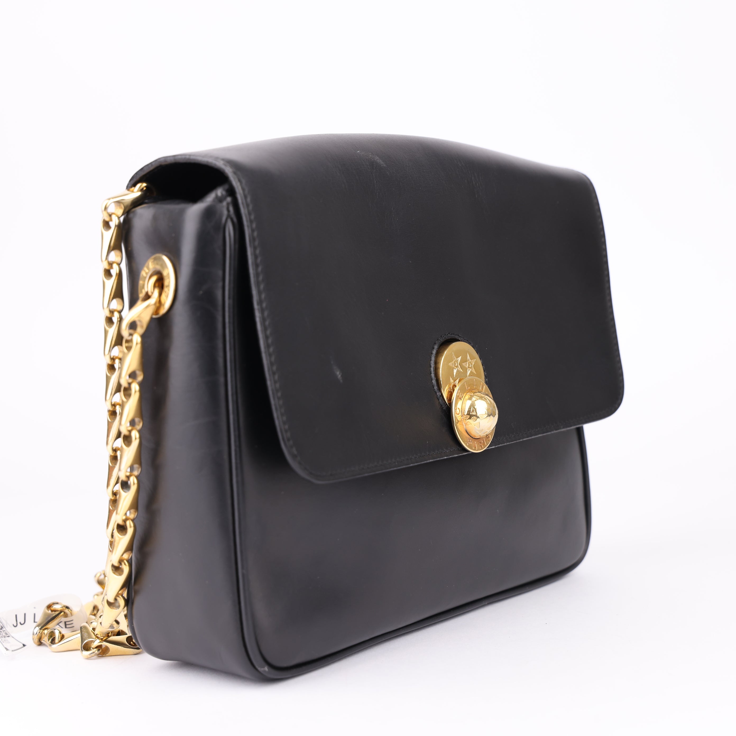 J1570 CELINE Handbag Star Ball Gold Hardware Leather Black- Pre Owned
