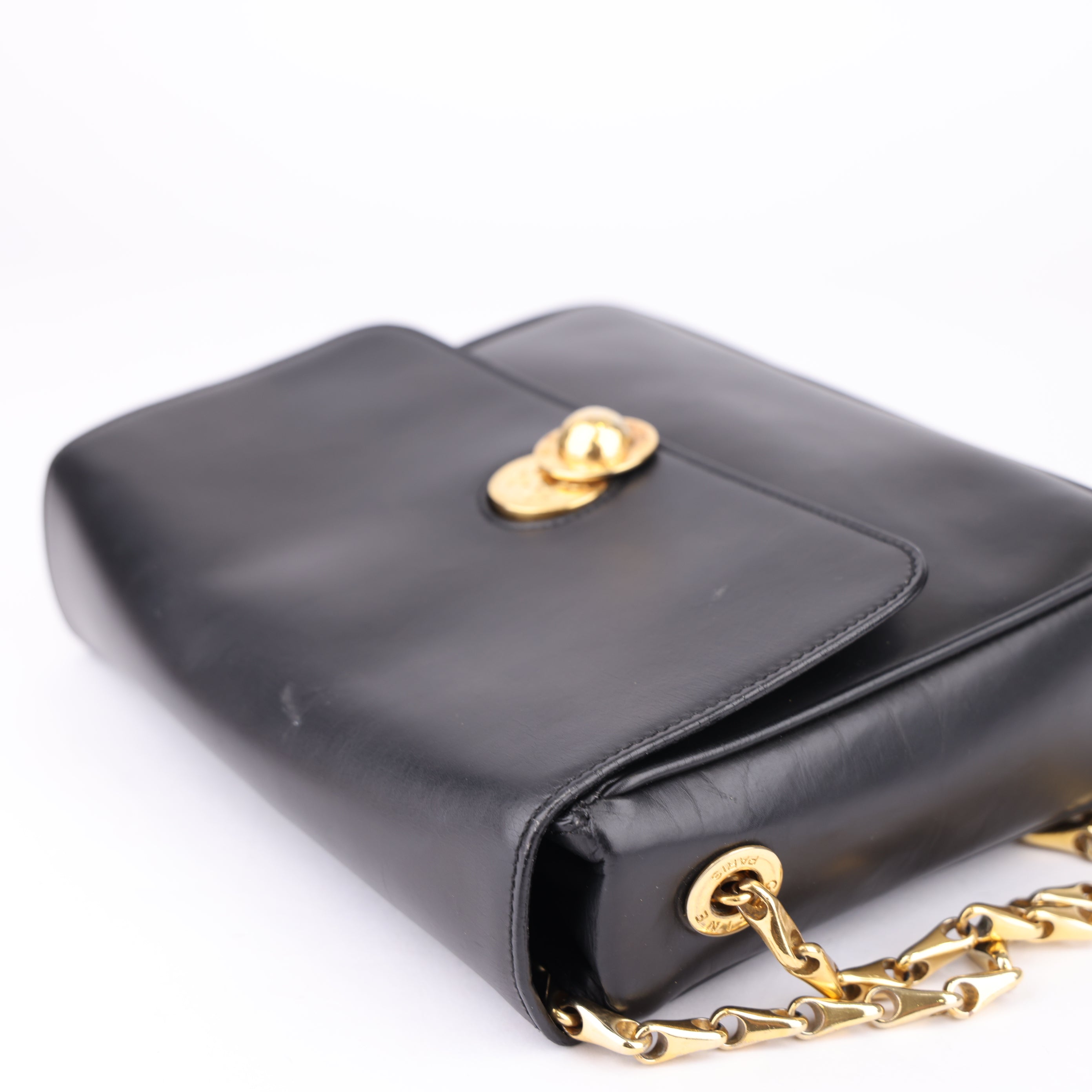 J1570 CELINE Handbag Star Ball Gold Hardware Leather Black- Pre Owned