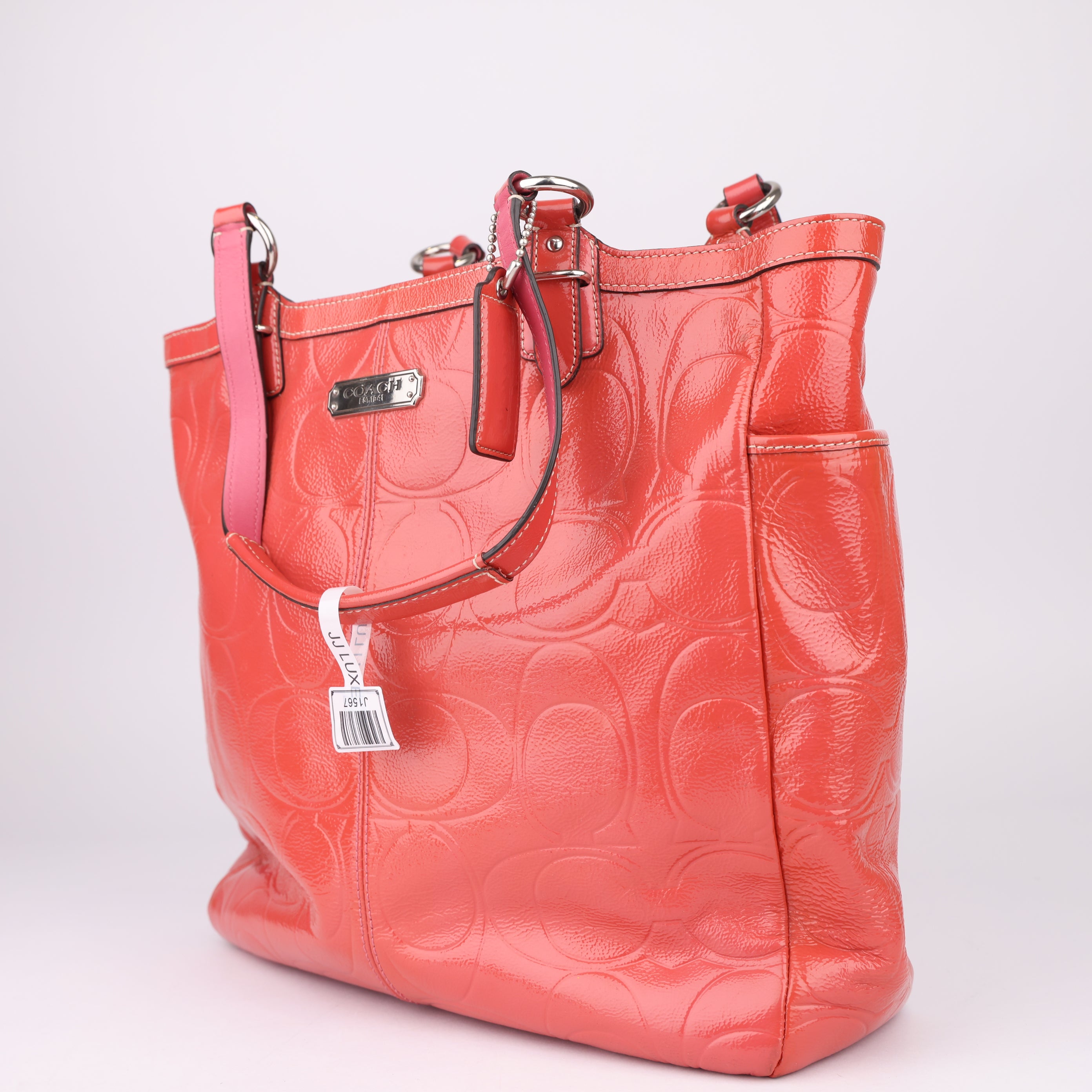 J1567 Coach Rose Patent Leather Monogram Tote Bag- Pre Owned