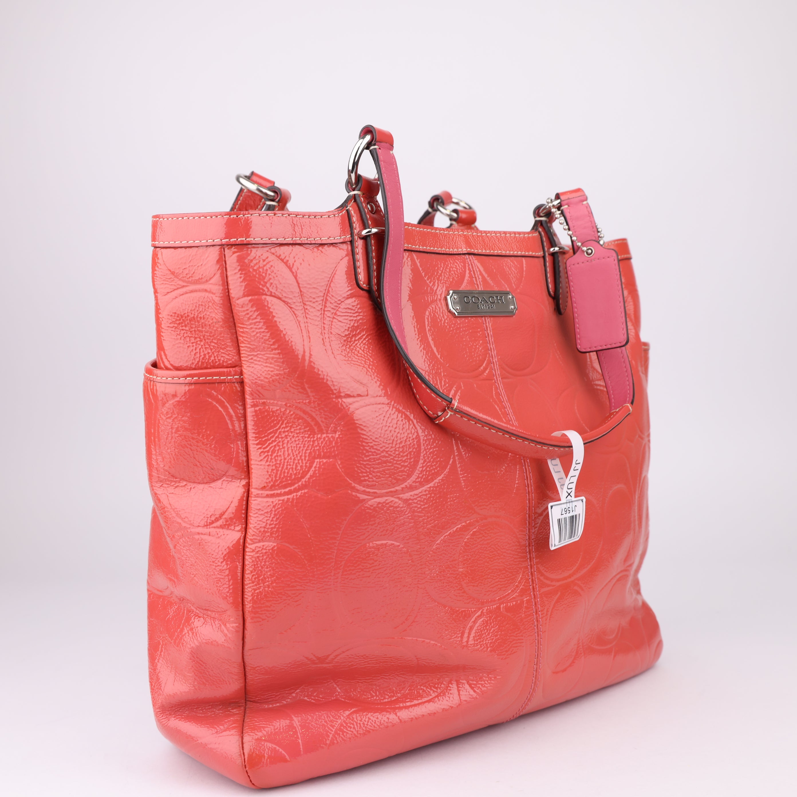 J1567 Coach Rose Patent Leather Monogram Tote Bag- Pre Owned