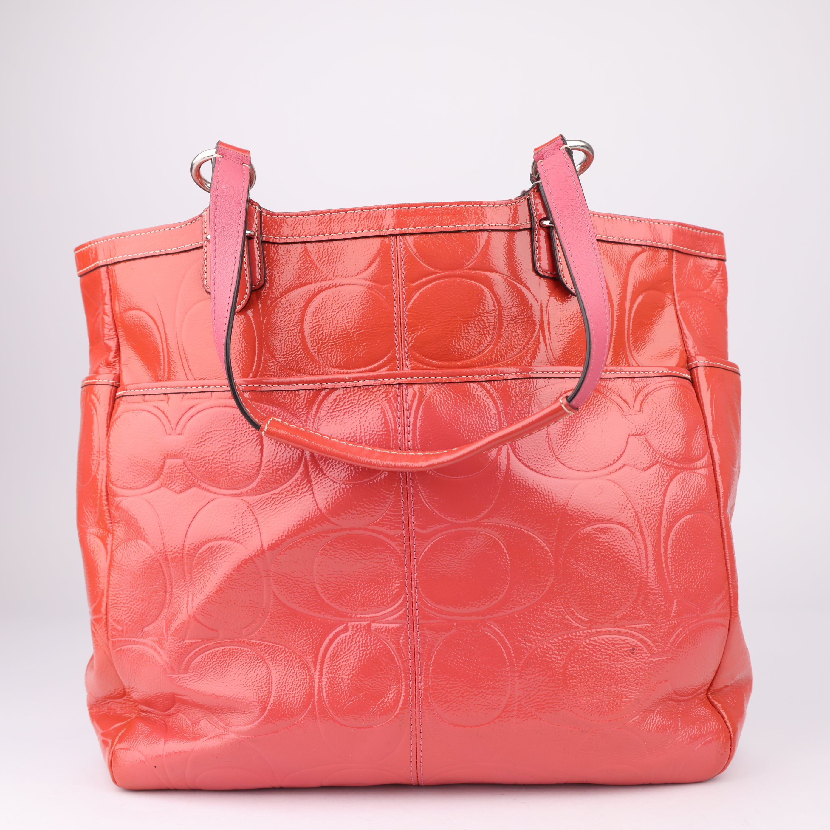 J1567 Coach Rose Patent Leather Monogram Tote Bag- Pre Owned