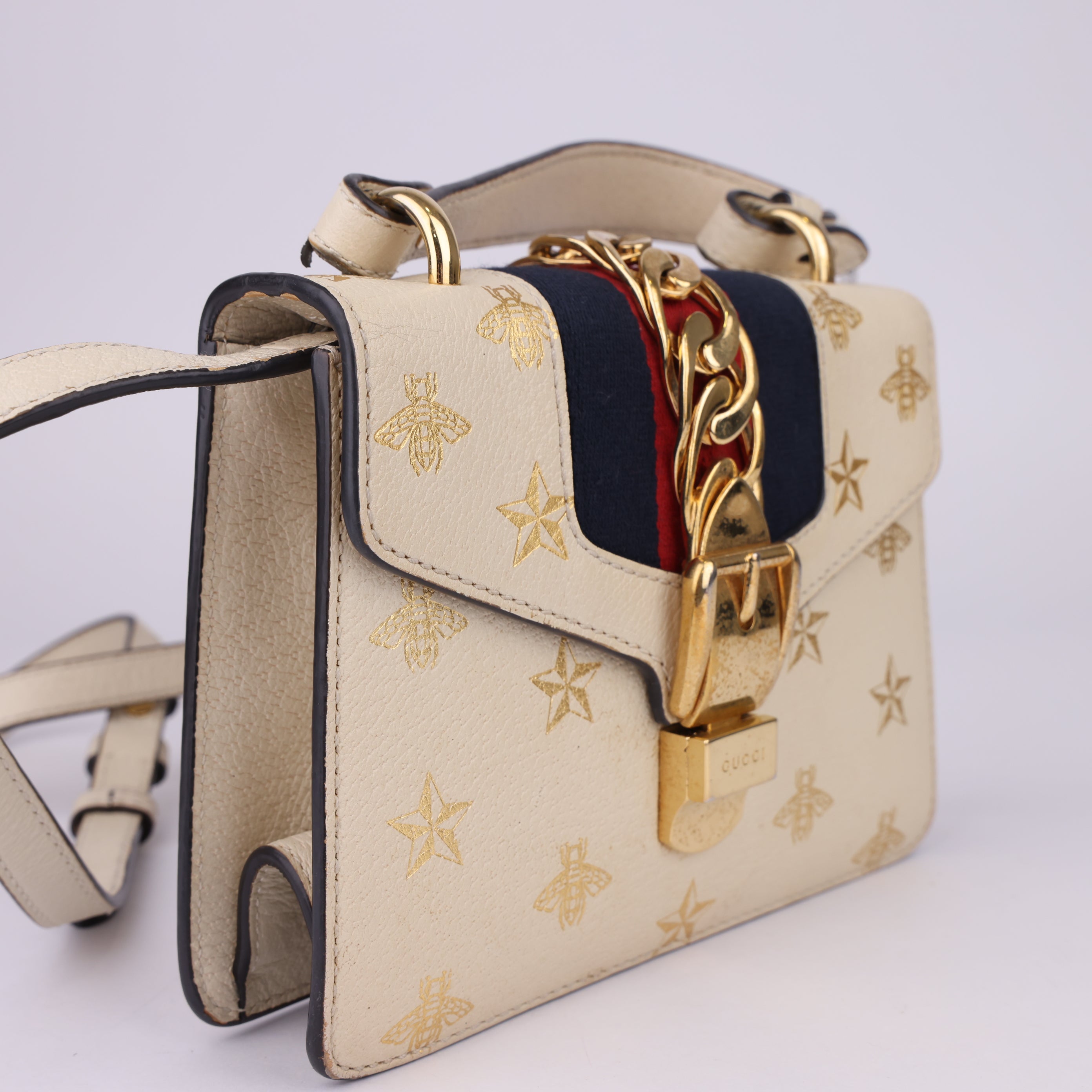 J1566 Gucci Mini Sylvie Calfskin Bee Star Bag - Pre Owned