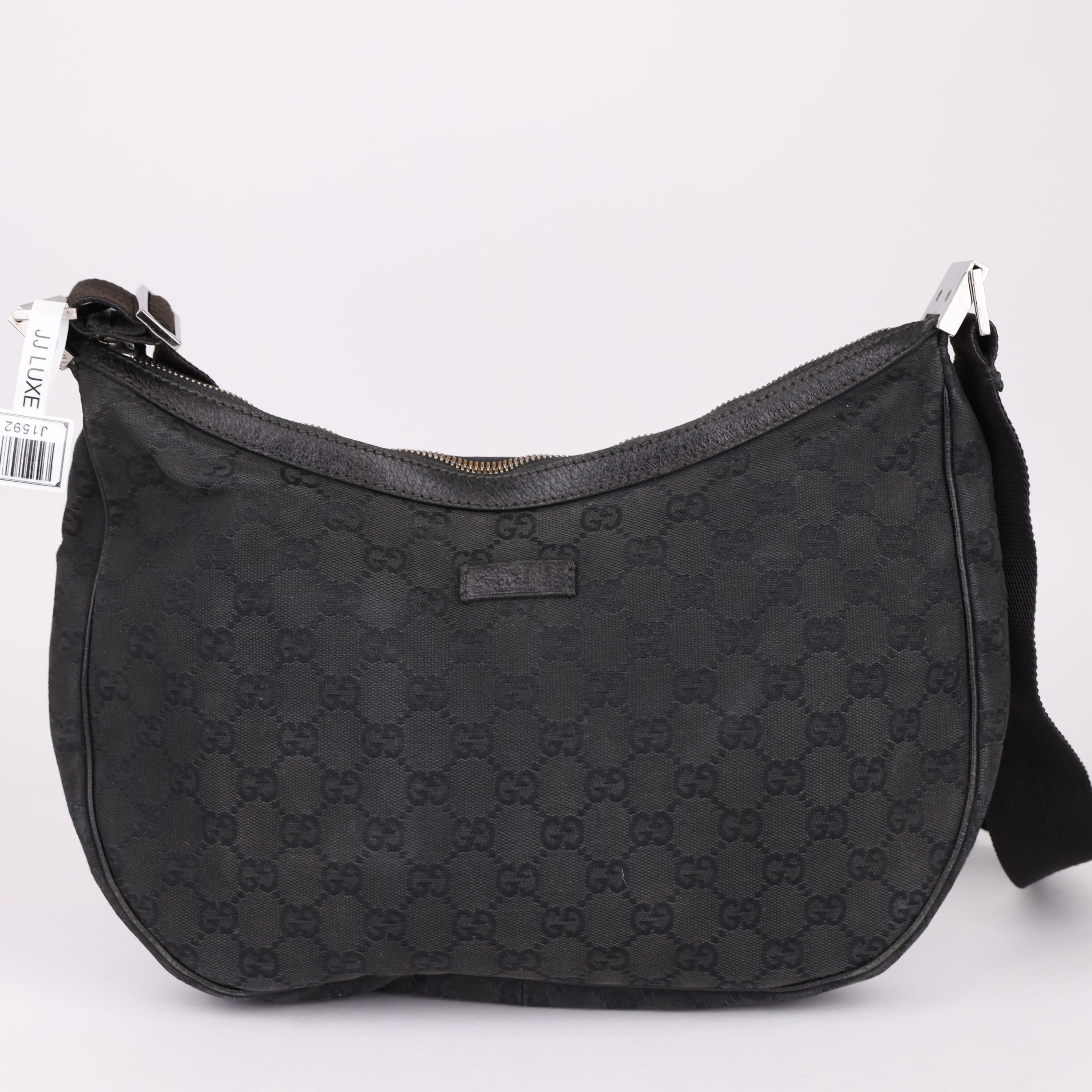 J1592 Gucci Black GG Canvas Crossbody Bag- Pre Owned