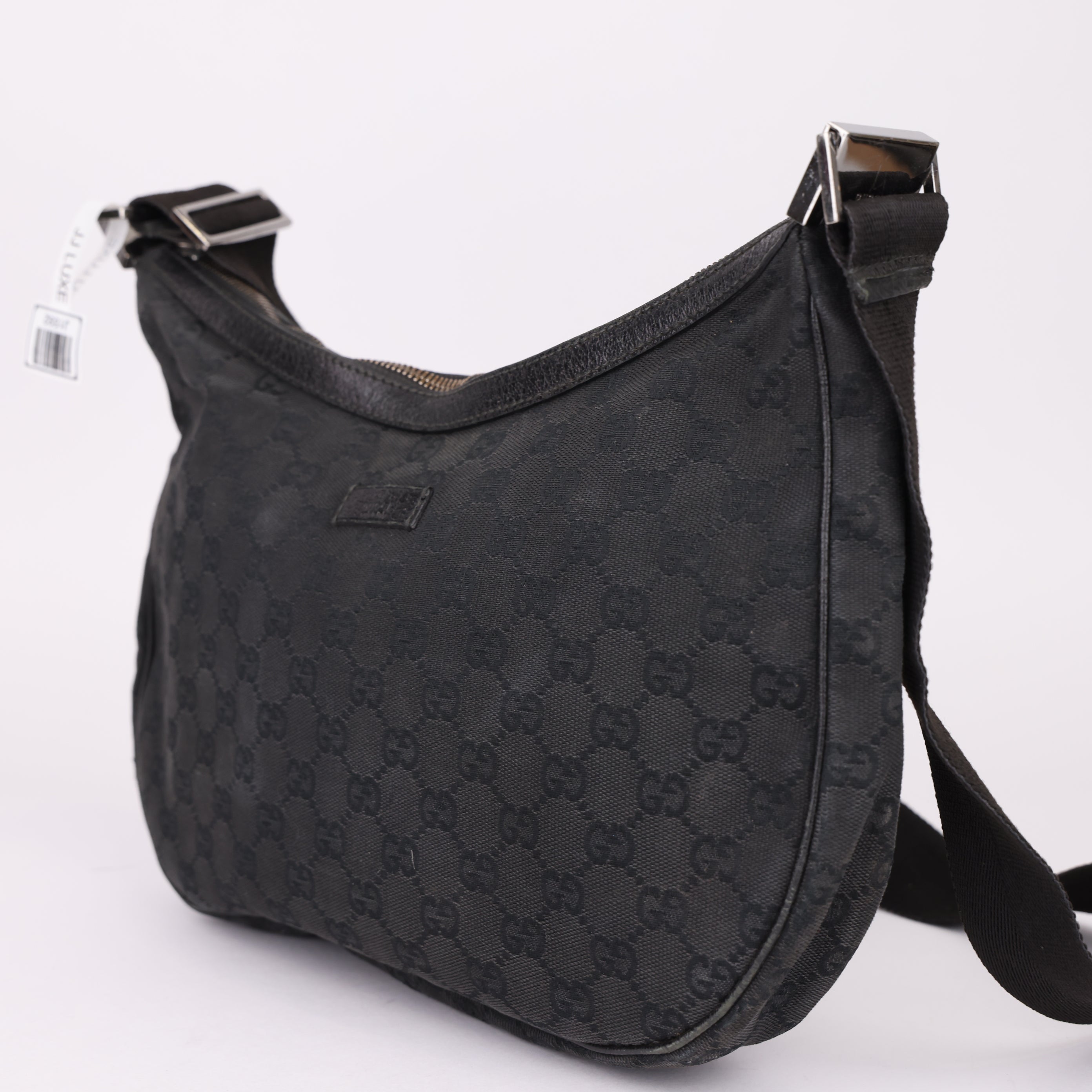 J1592 Gucci Black GG Canvas Crossbody Bag- Pre Owned