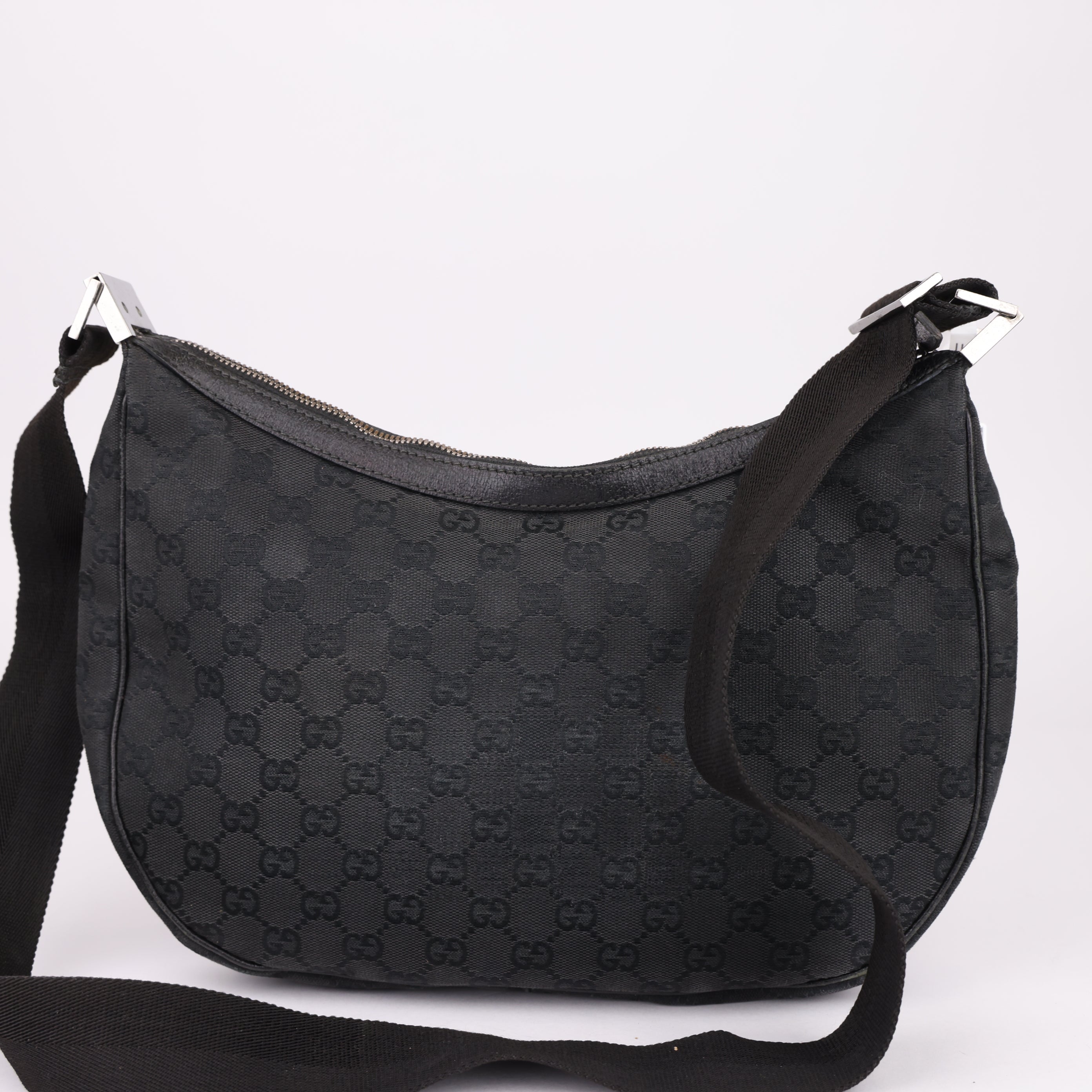 J1592 Gucci Black GG Canvas Crossbody Bag- Pre Owned