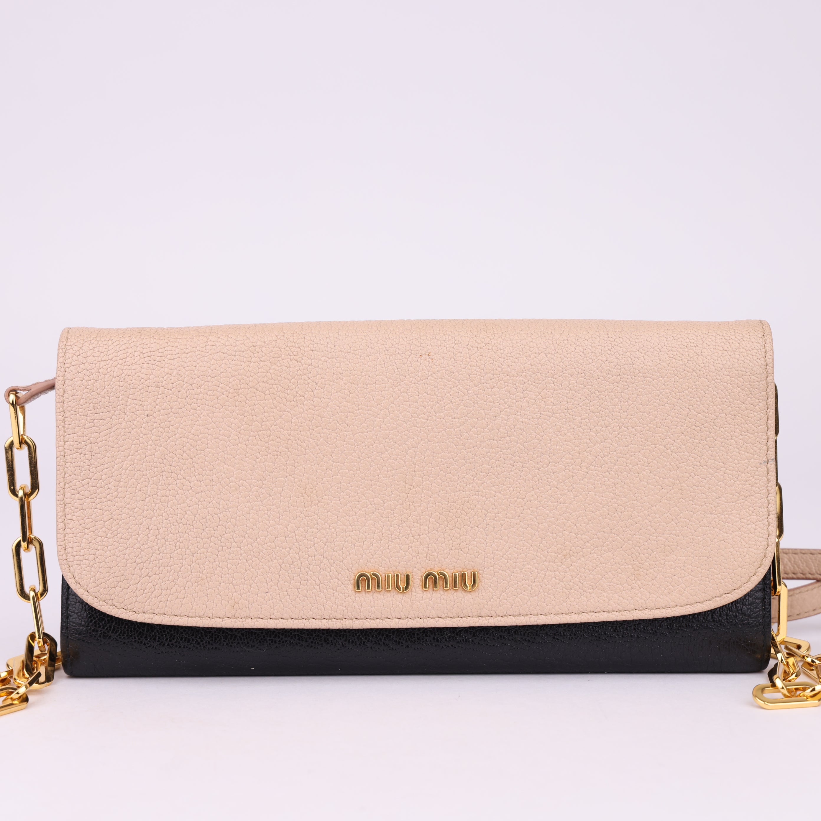 J1556 Miu Miu Bicolor Leather Wallet On Chain - Pre Owned
