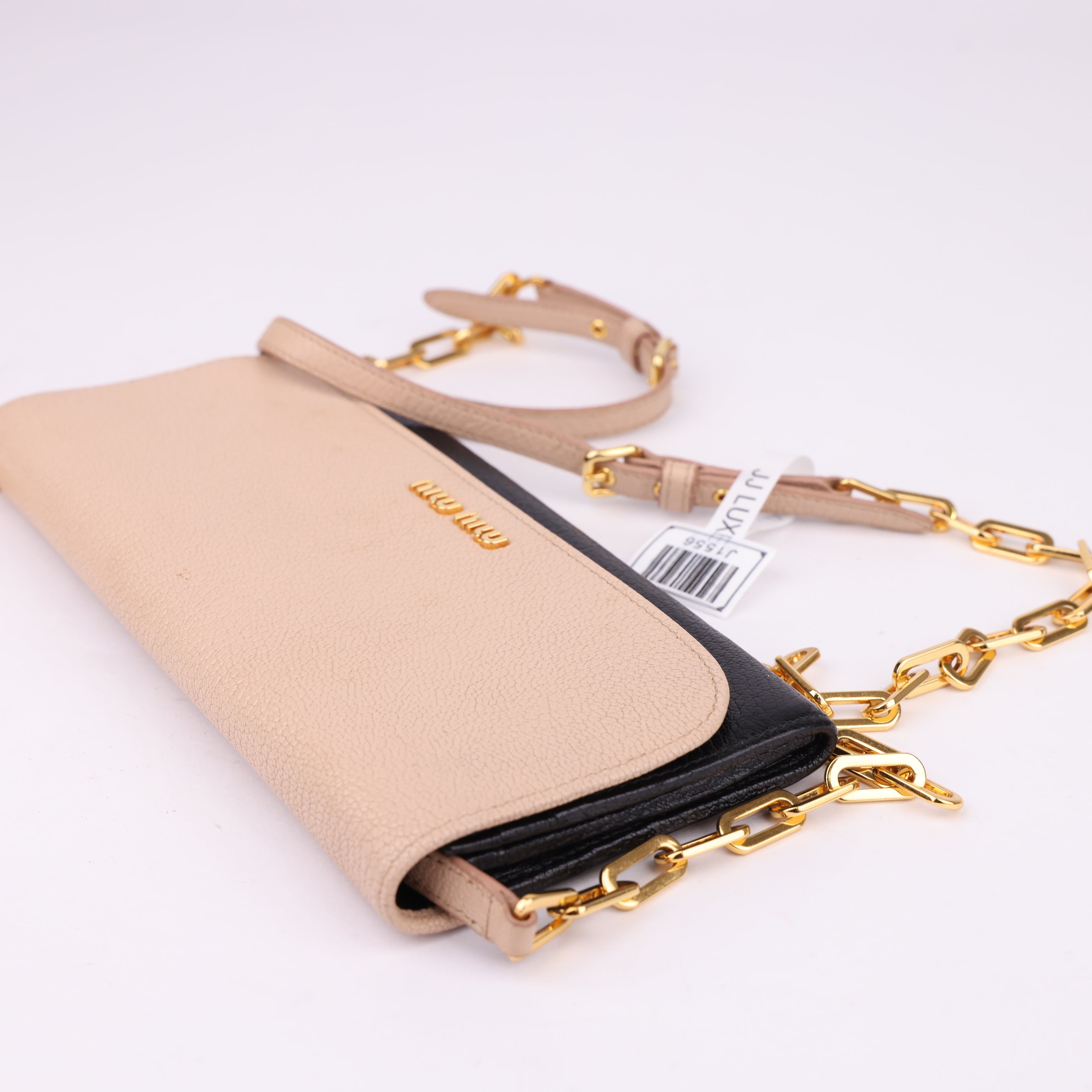 J1556 Miu Miu Bicolor Leather Wallet On Chain - Pre Owned