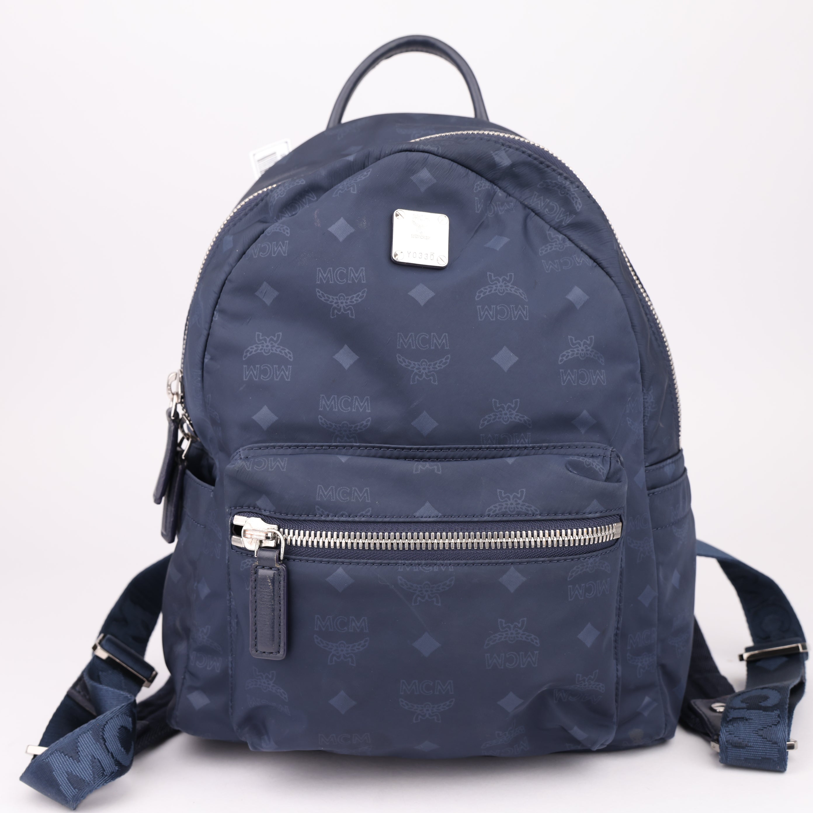 J1558 MCM Dieter Backpack Nylon Visetos Medium Navy- Pre Owned