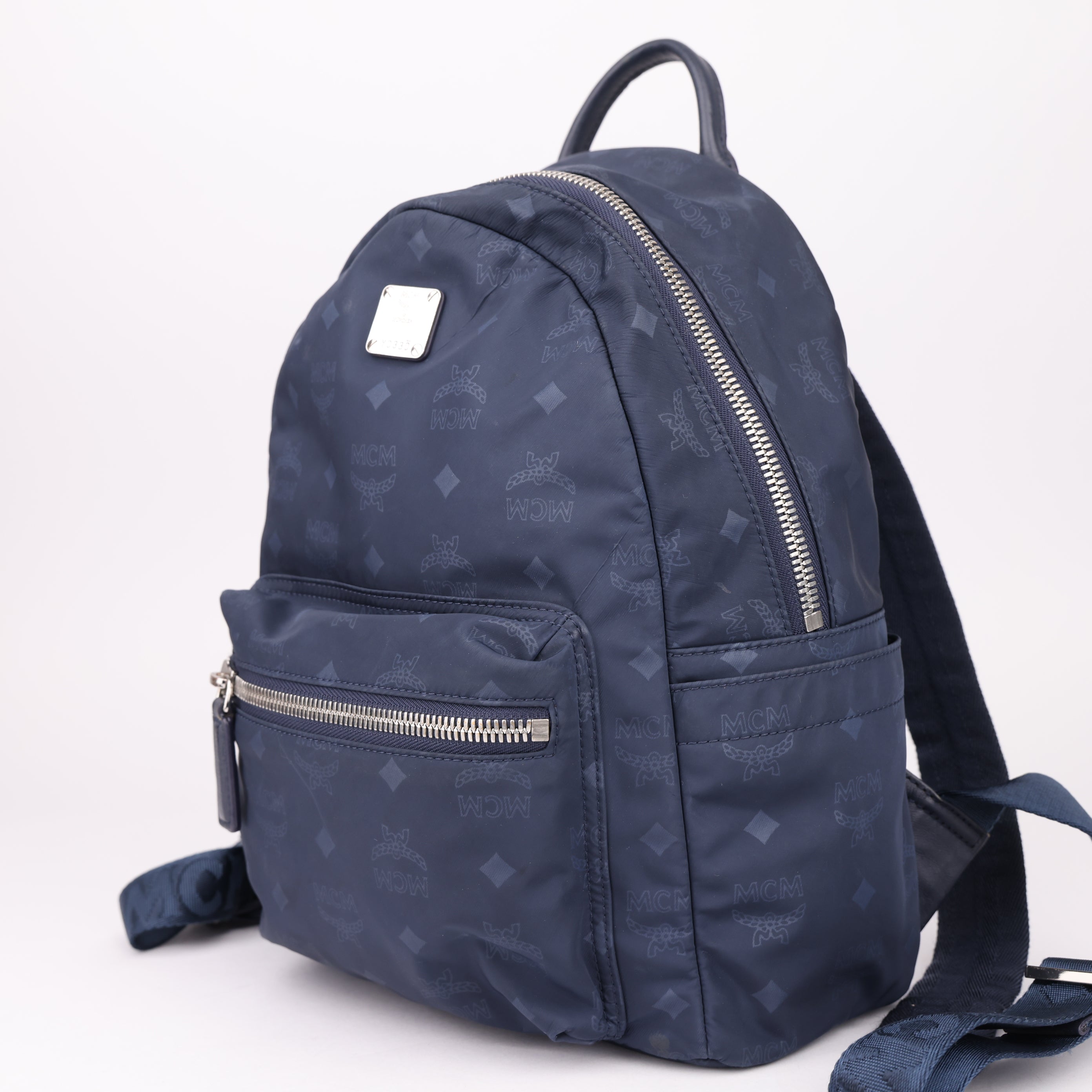 J1558 MCM Dieter Backpack Nylon Visetos Medium Navy- Pre Owned