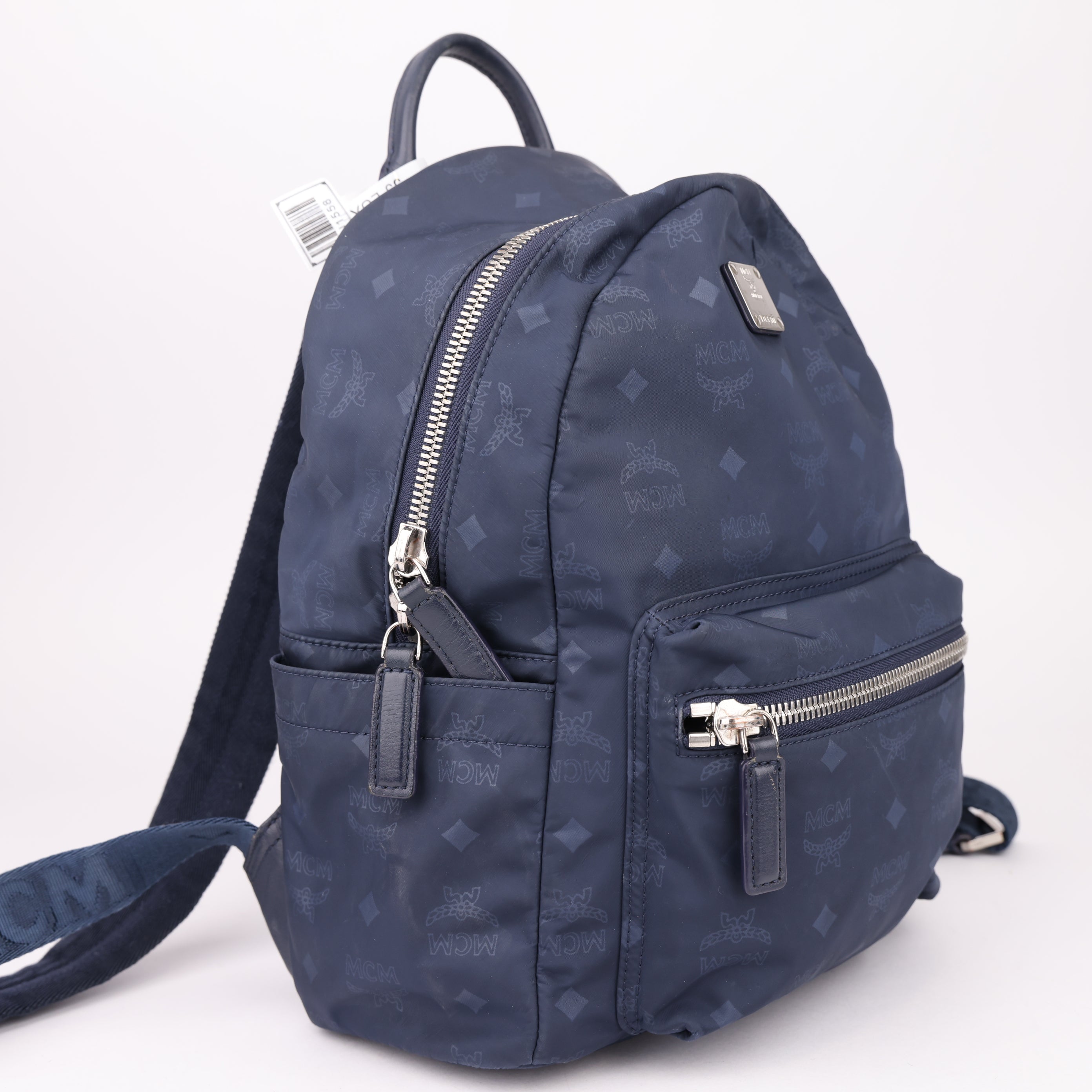 J1558 MCM Dieter Backpack Nylon Visetos Medium Navy- Pre Owned