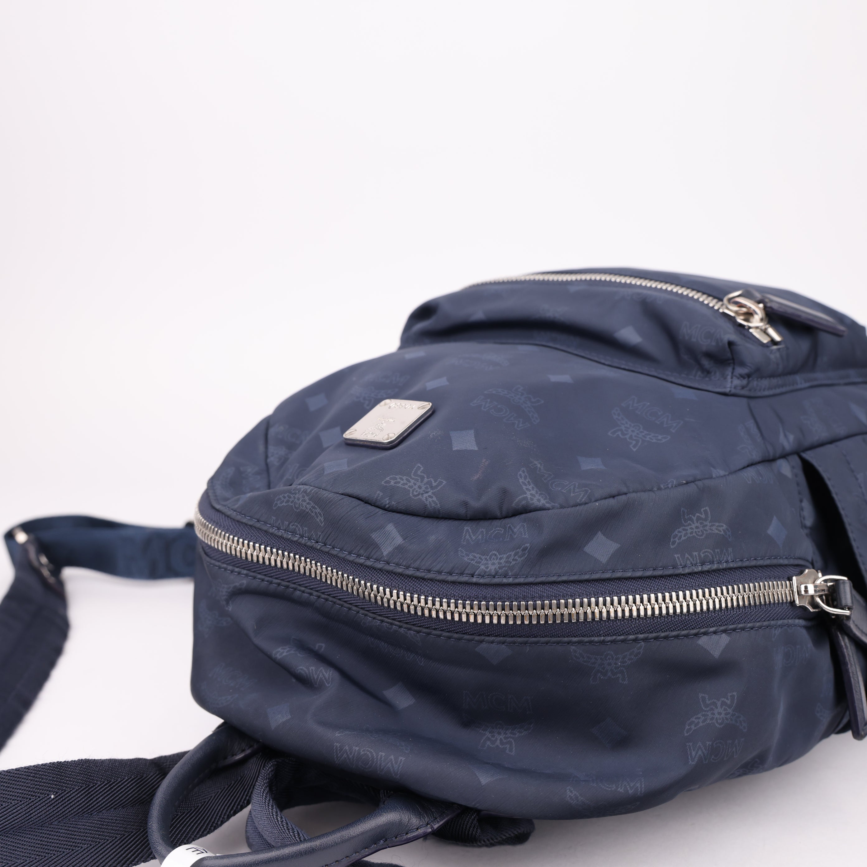 J1558 MCM Dieter Backpack Nylon Visetos Medium Navy- Pre Owned