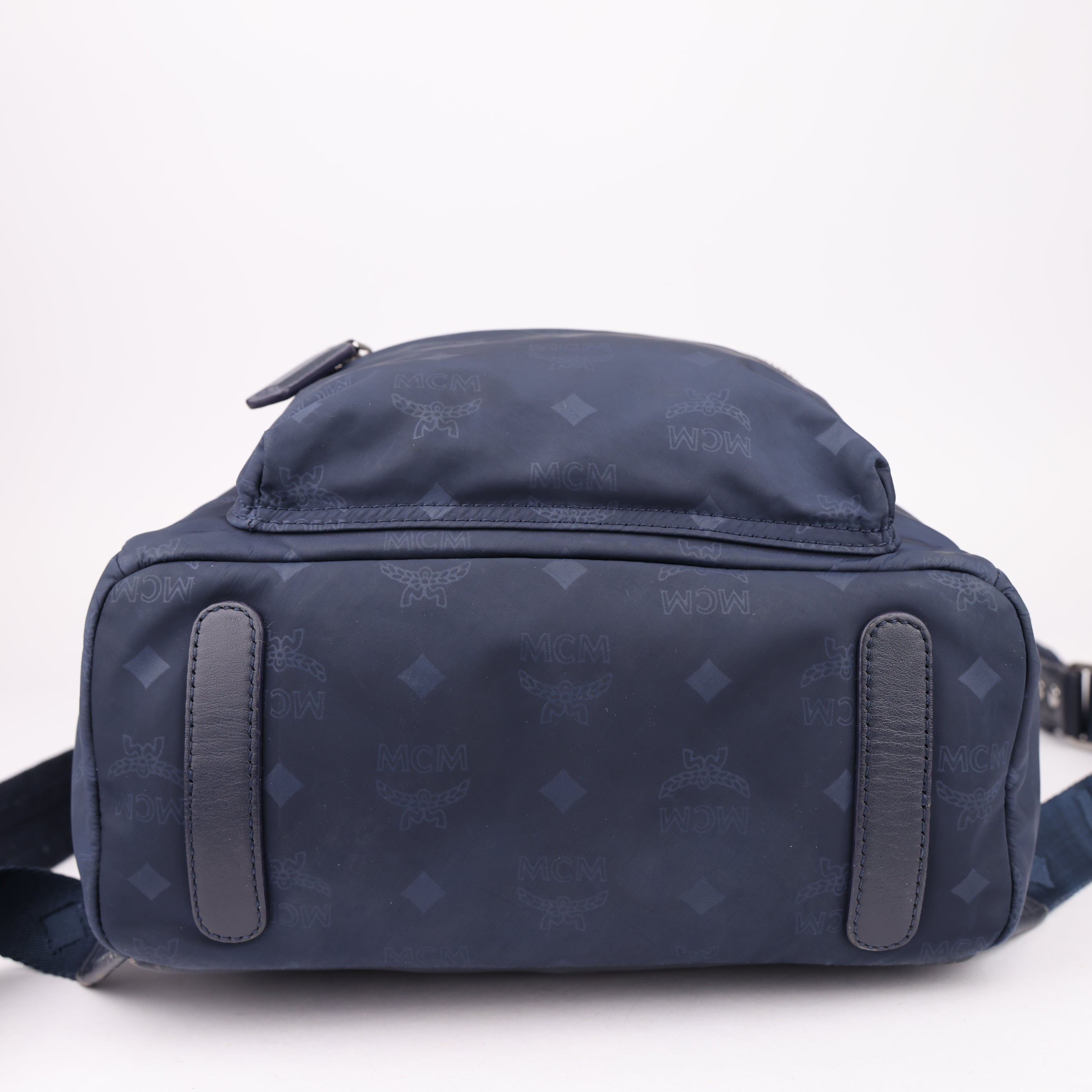 J1558 MCM Dieter Backpack Nylon Visetos Medium Navy- Pre Owned
