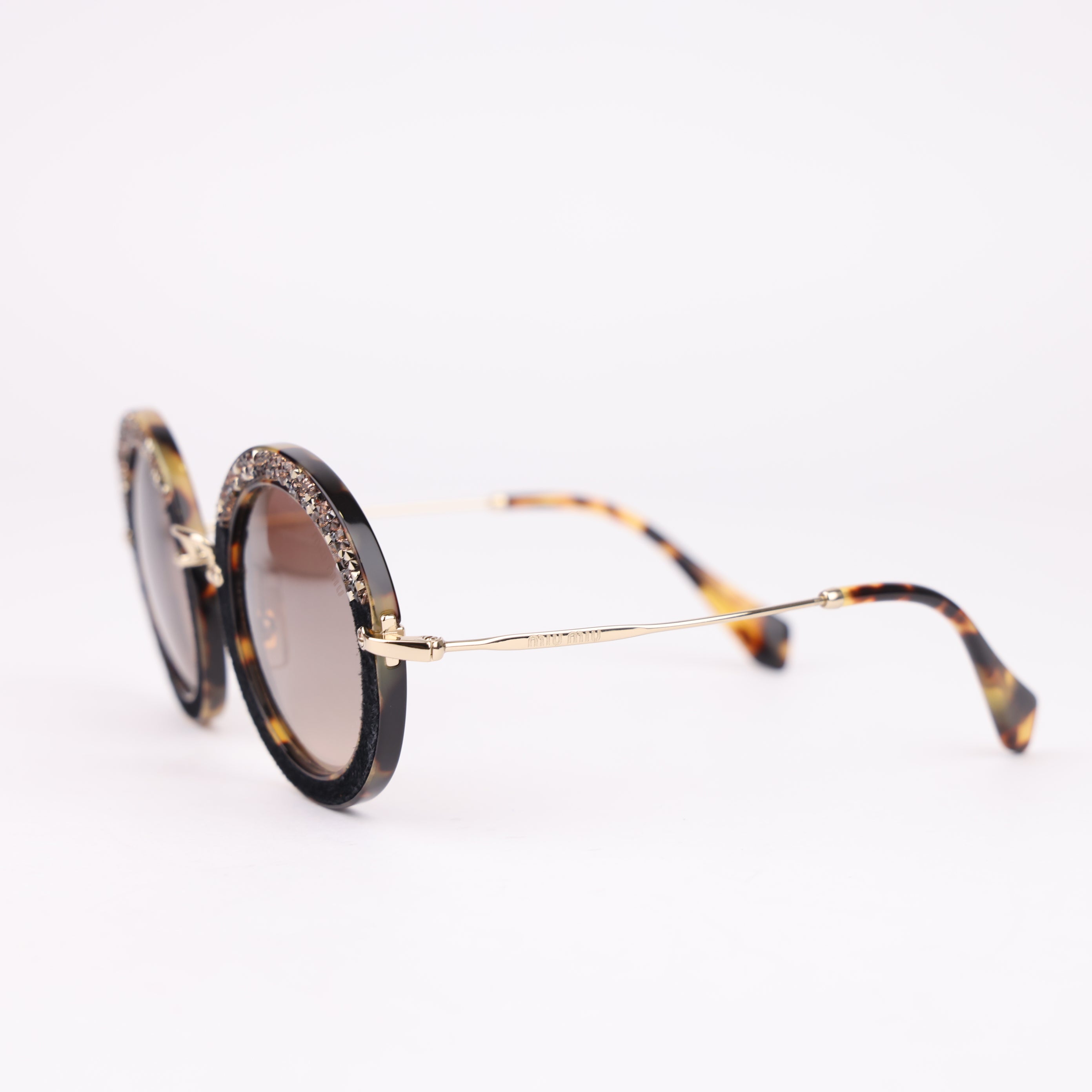 J1553 Miu Miu Black Round Glitter Detail Sunglasses- Pre Owned