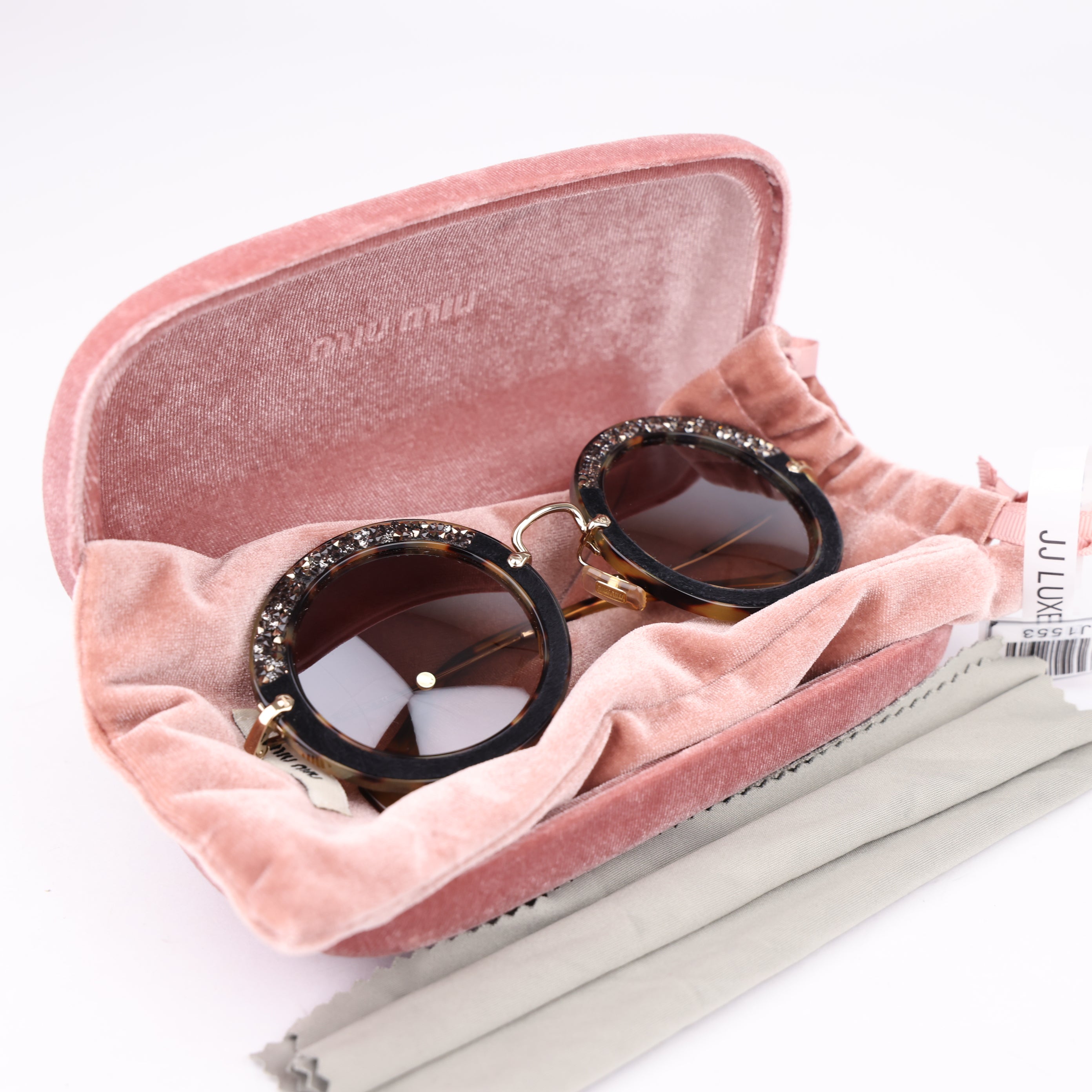 J1553 Miu Miu Black Round Glitter Detail Sunglasses- Pre Owned