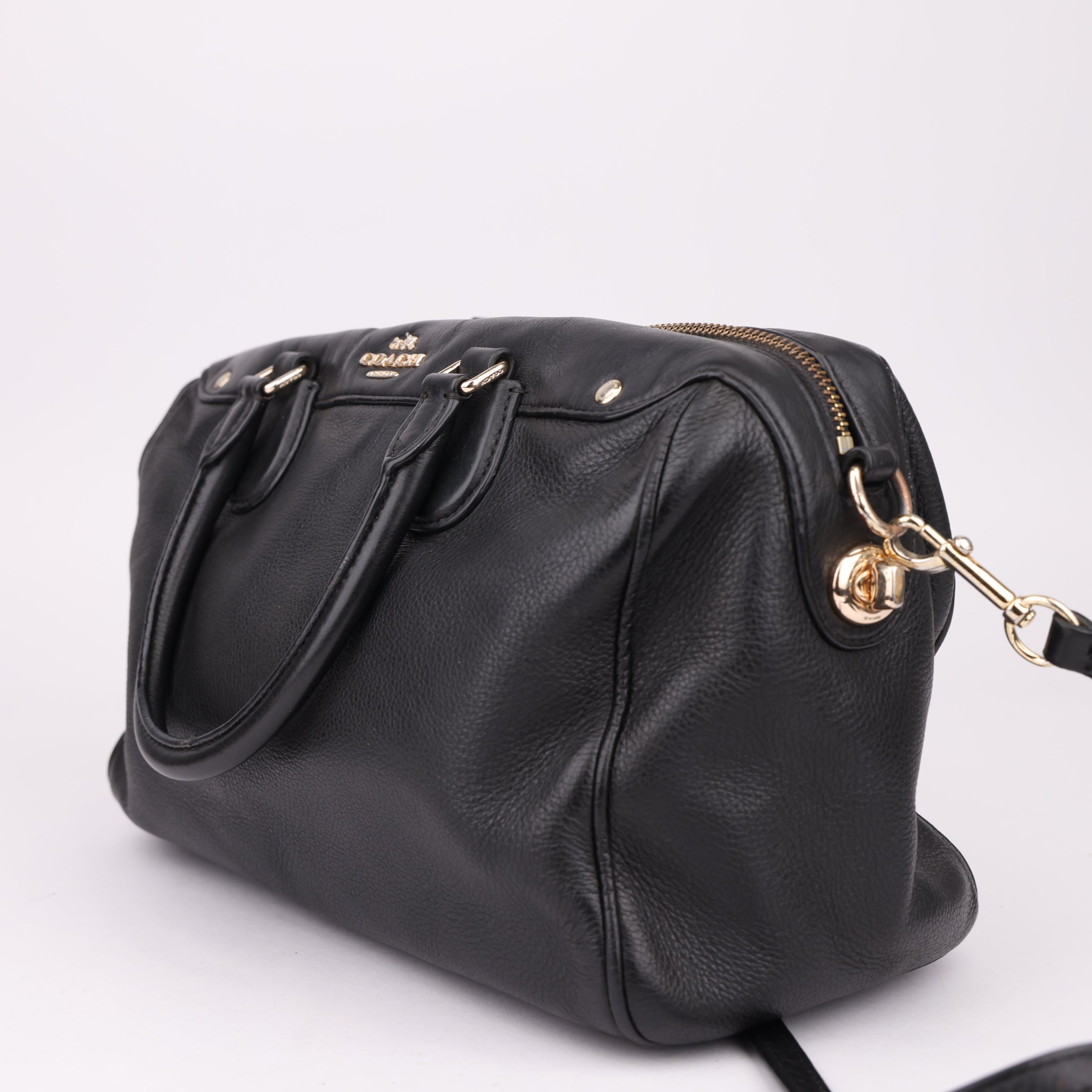 J1551 Coach Leather Boston Bag black Pony-style- Pre Owned