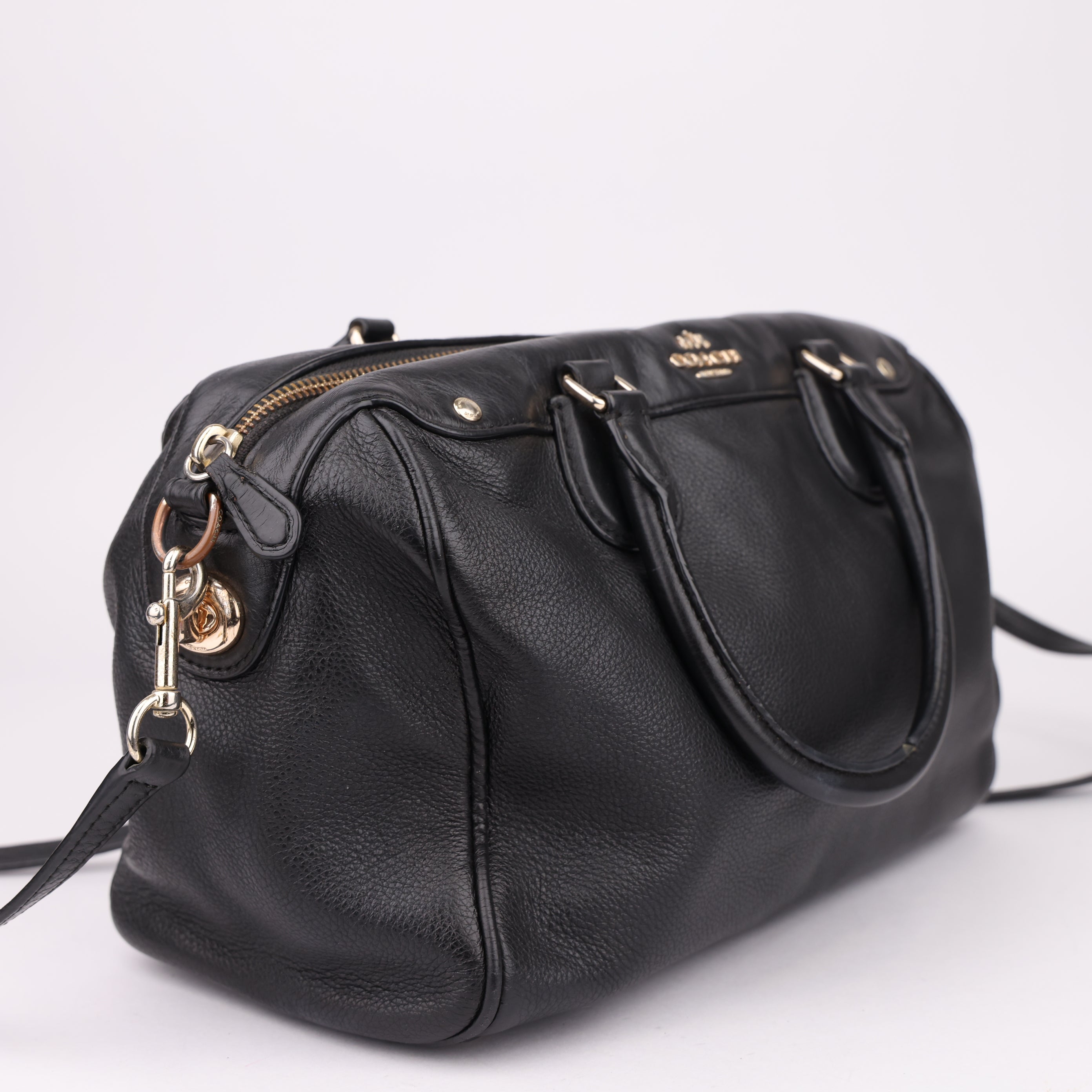J1551 Coach Leather Boston Bag black Pony-style- Pre Owned