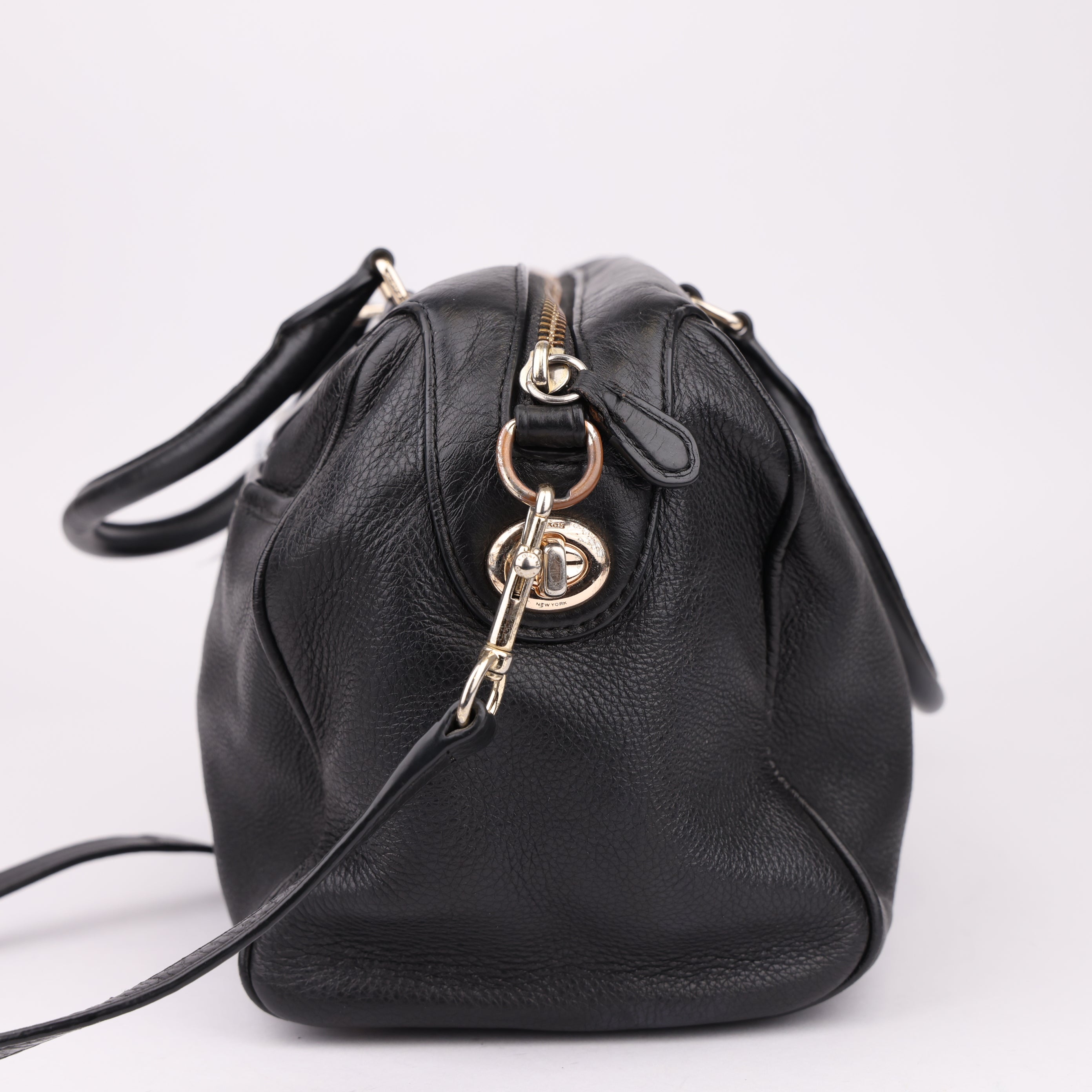 J1551 Coach Leather Boston Bag black Pony-style- Pre Owned