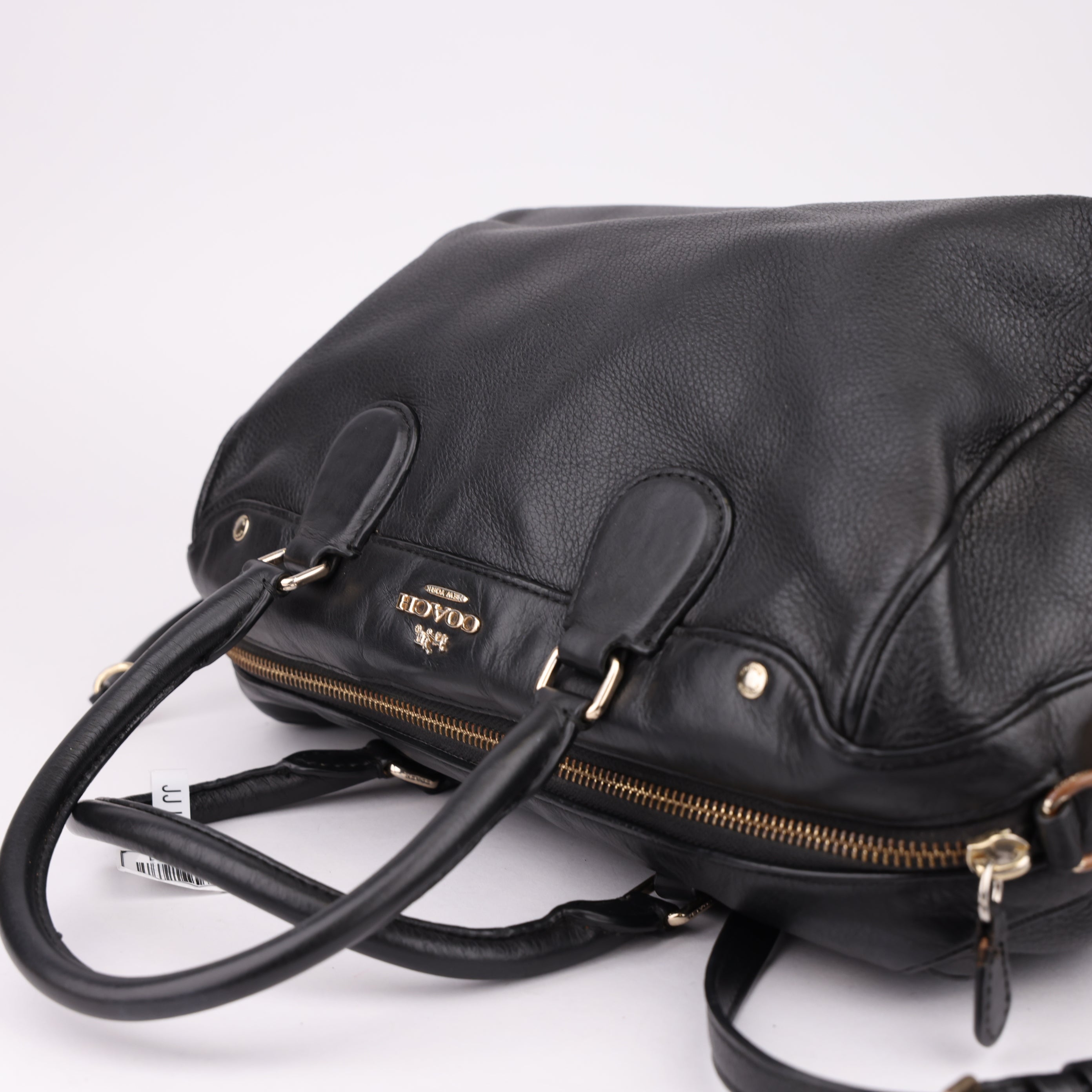 J1551 Coach Leather Boston Bag black Pony-style- Pre Owned