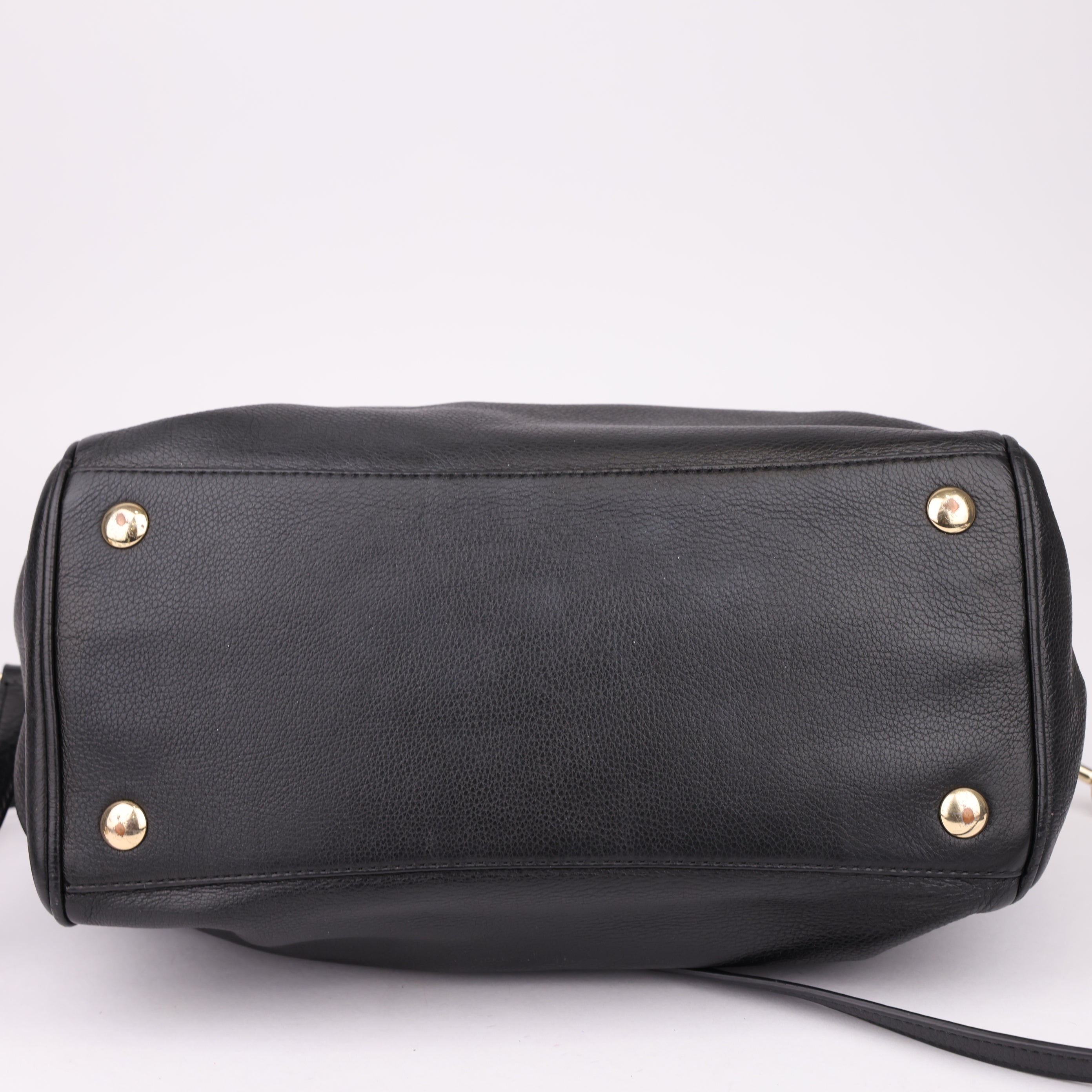 J1551 Coach Leather Boston Bag black Pony-style- Pre Owned