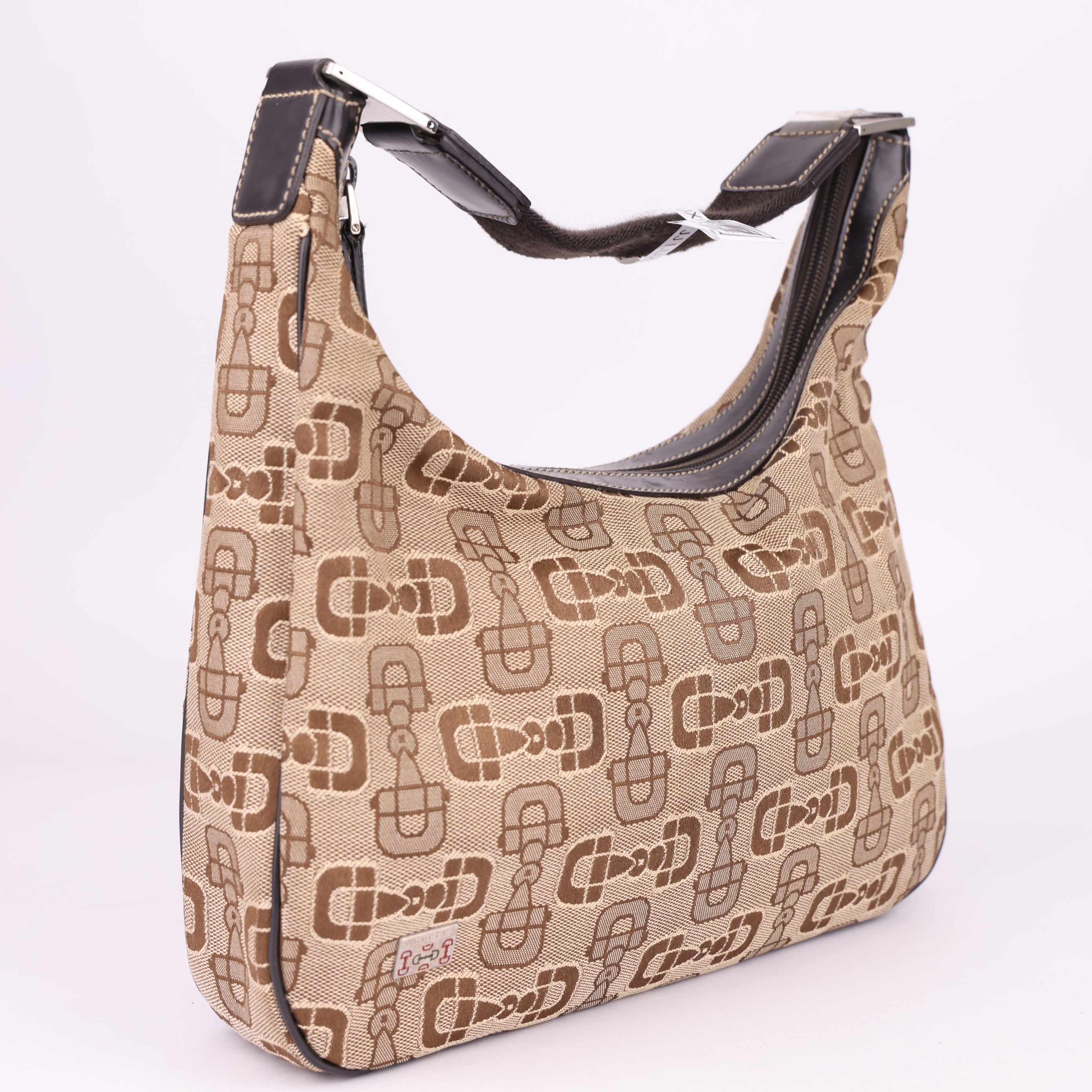 J1535 Gucci horsebit canvas hobo bag- Pre Owned