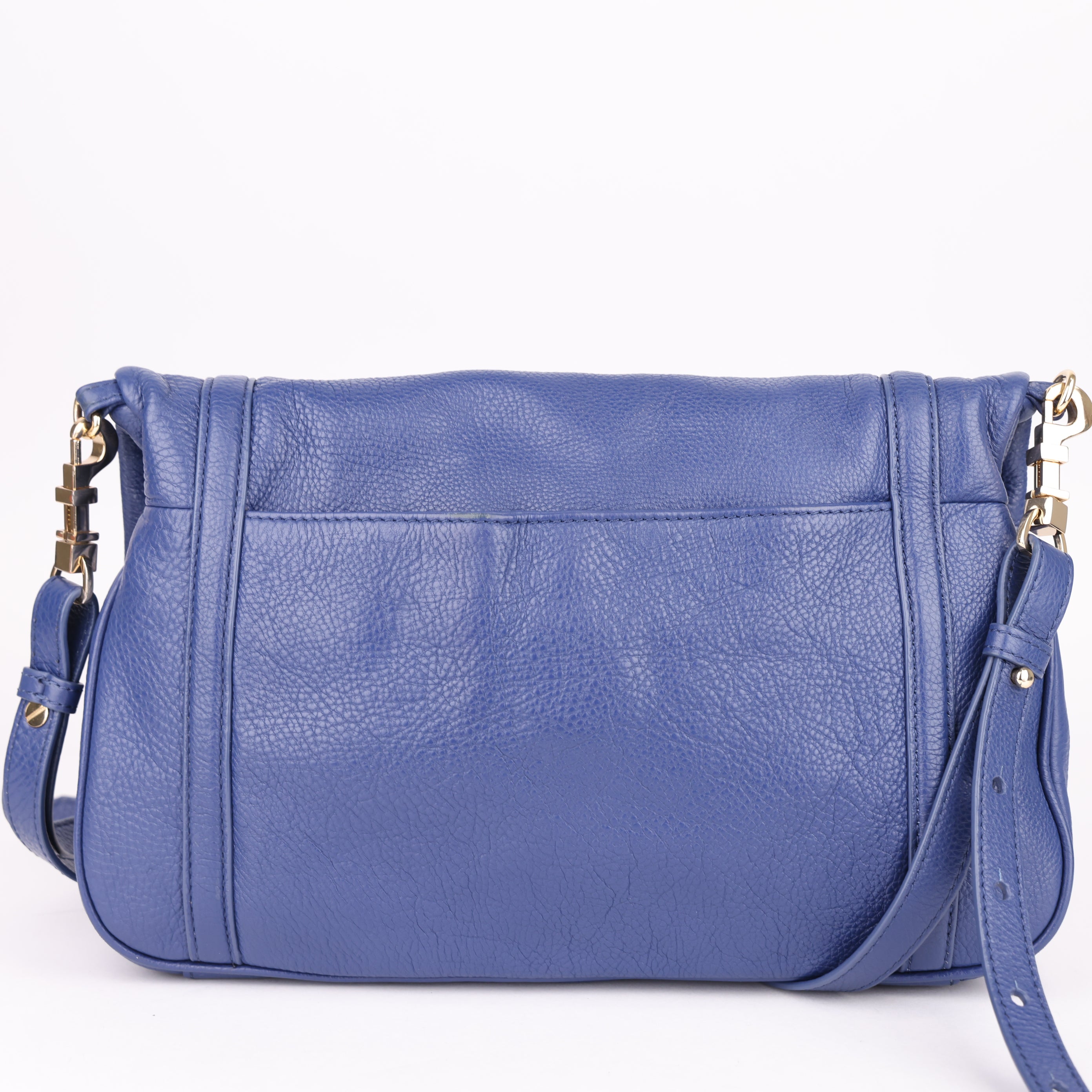 J1527 Tory Burch Navy Leather Amanda Foldover Bag- Pre Owned