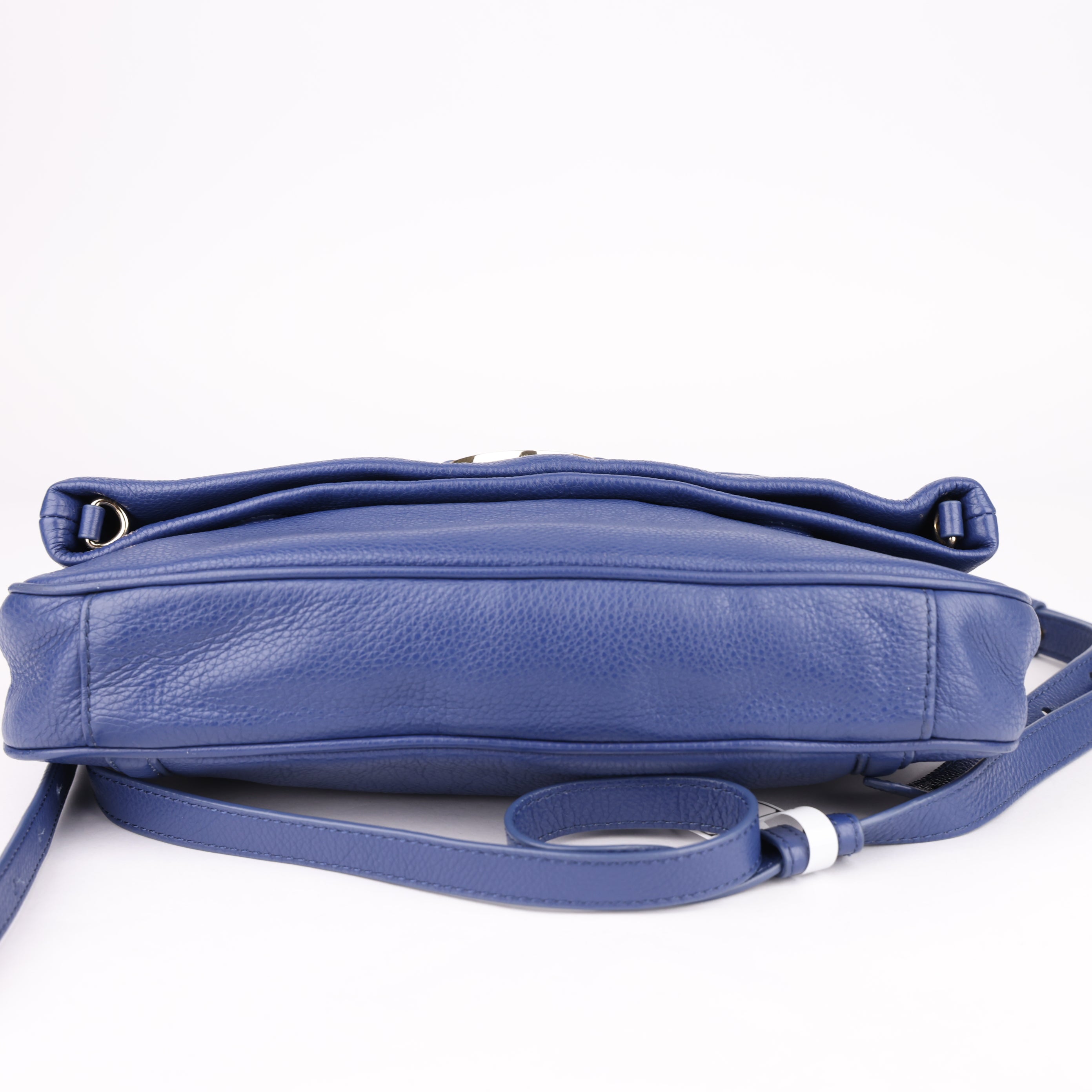 J1527 Tory Burch Navy Leather Amanda Foldover Bag- Pre Owned