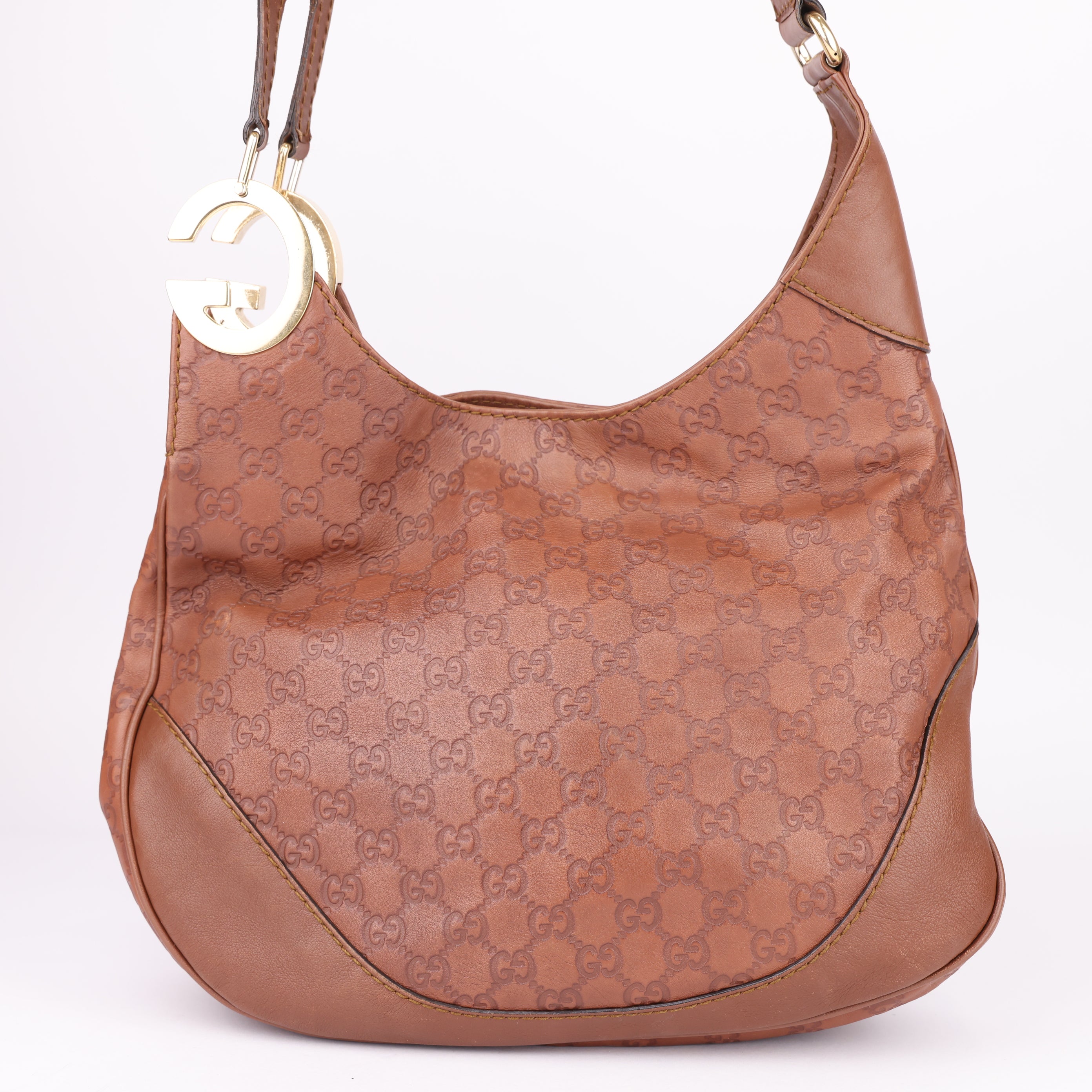 J1537 Gucci Brown Guccissima Leather Charlotte Hobo Bag- Pre Owned