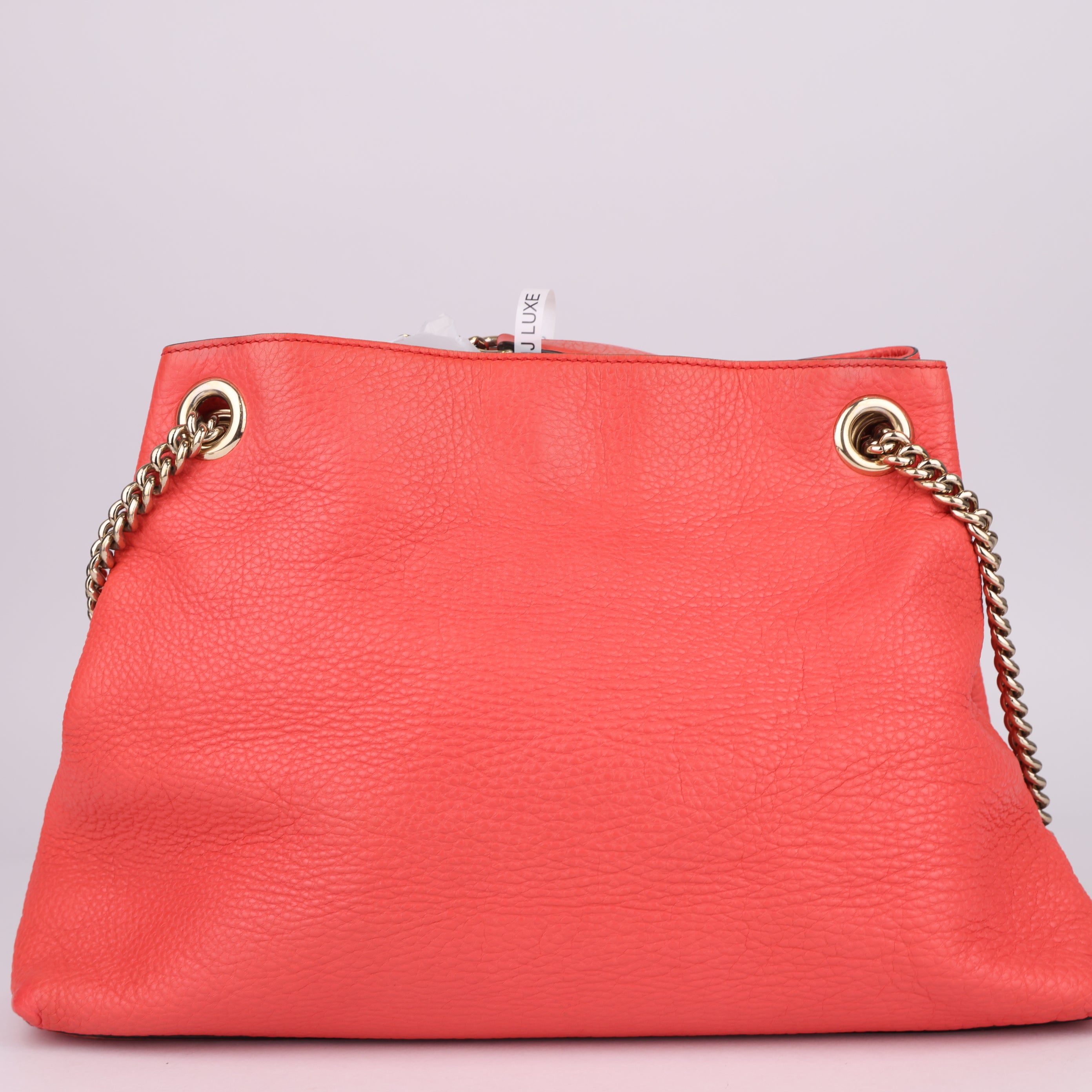 J1528 Gucci Tomato Pink-Red Fringe Tassel Soho Chain Tote- Pre Owned