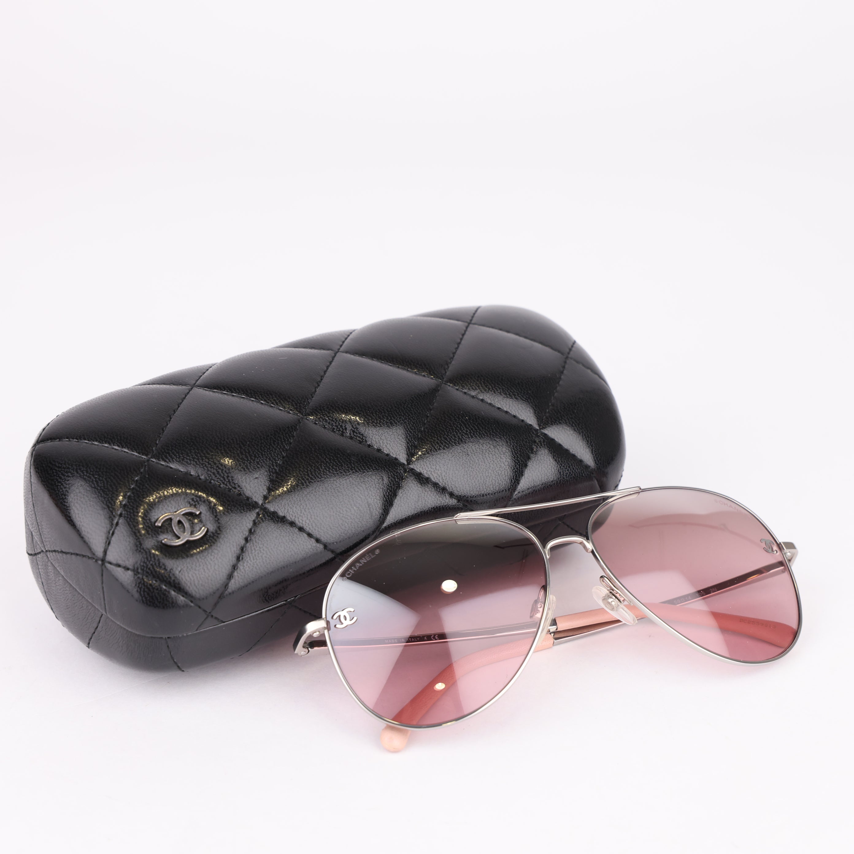 J1523 Chanel Pilot Sunglasses Silver & Pink- Pre Owned