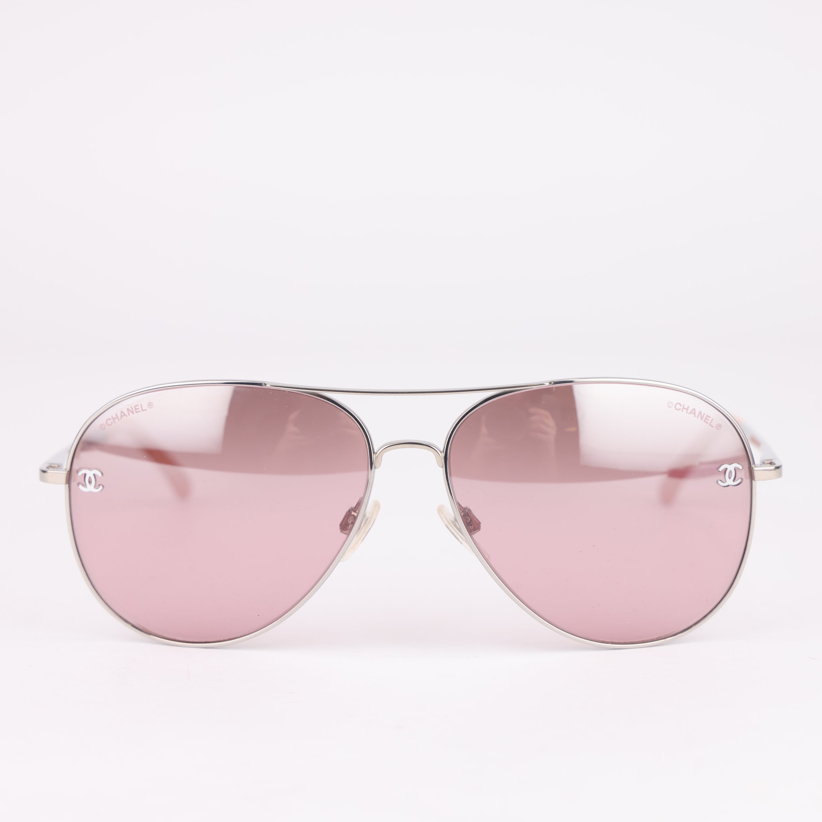 J1523 Chanel Pilot Sunglasses Silver & Pink- Pre Owned