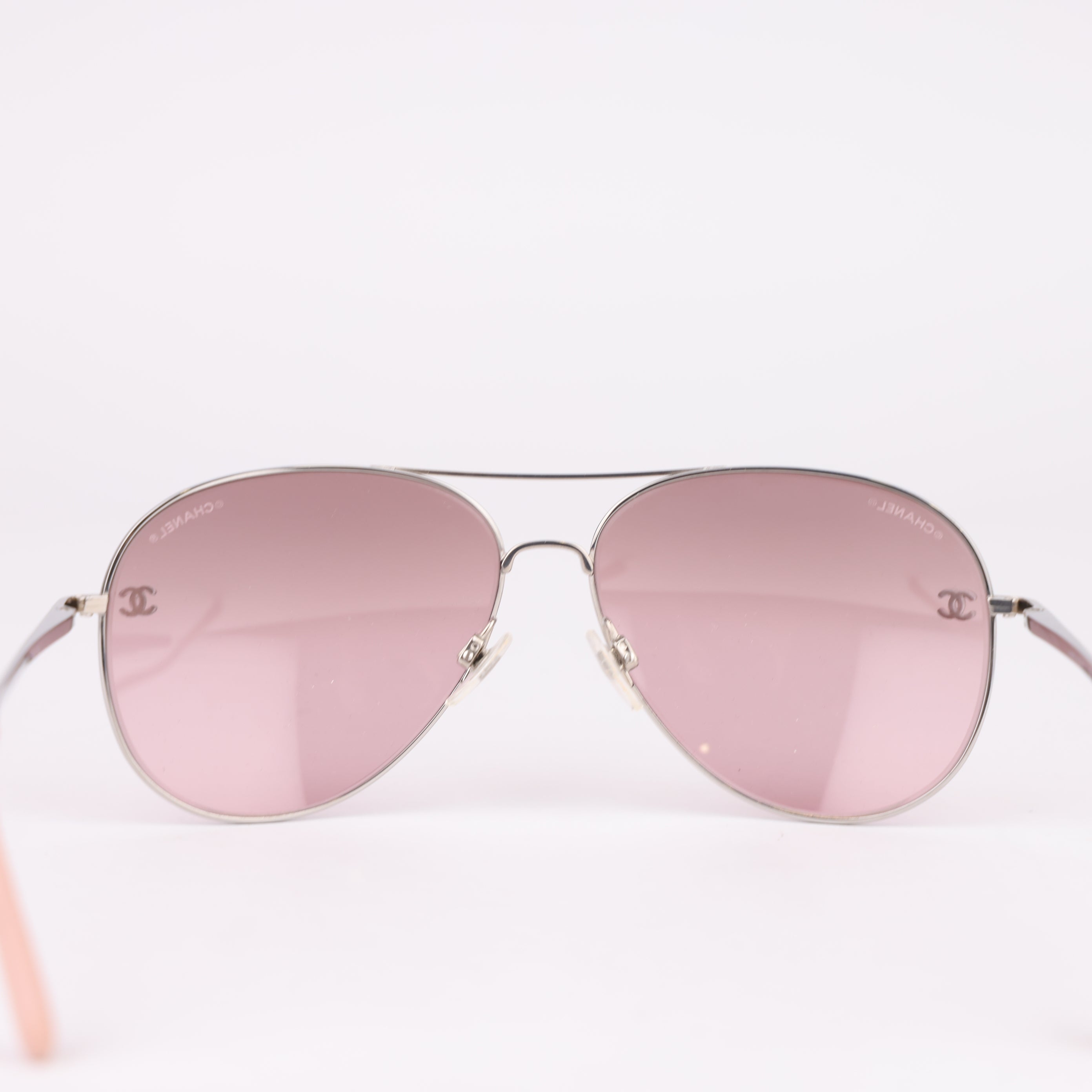 J1523 Chanel Pilot Sunglasses Silver & Pink- Pre Owned