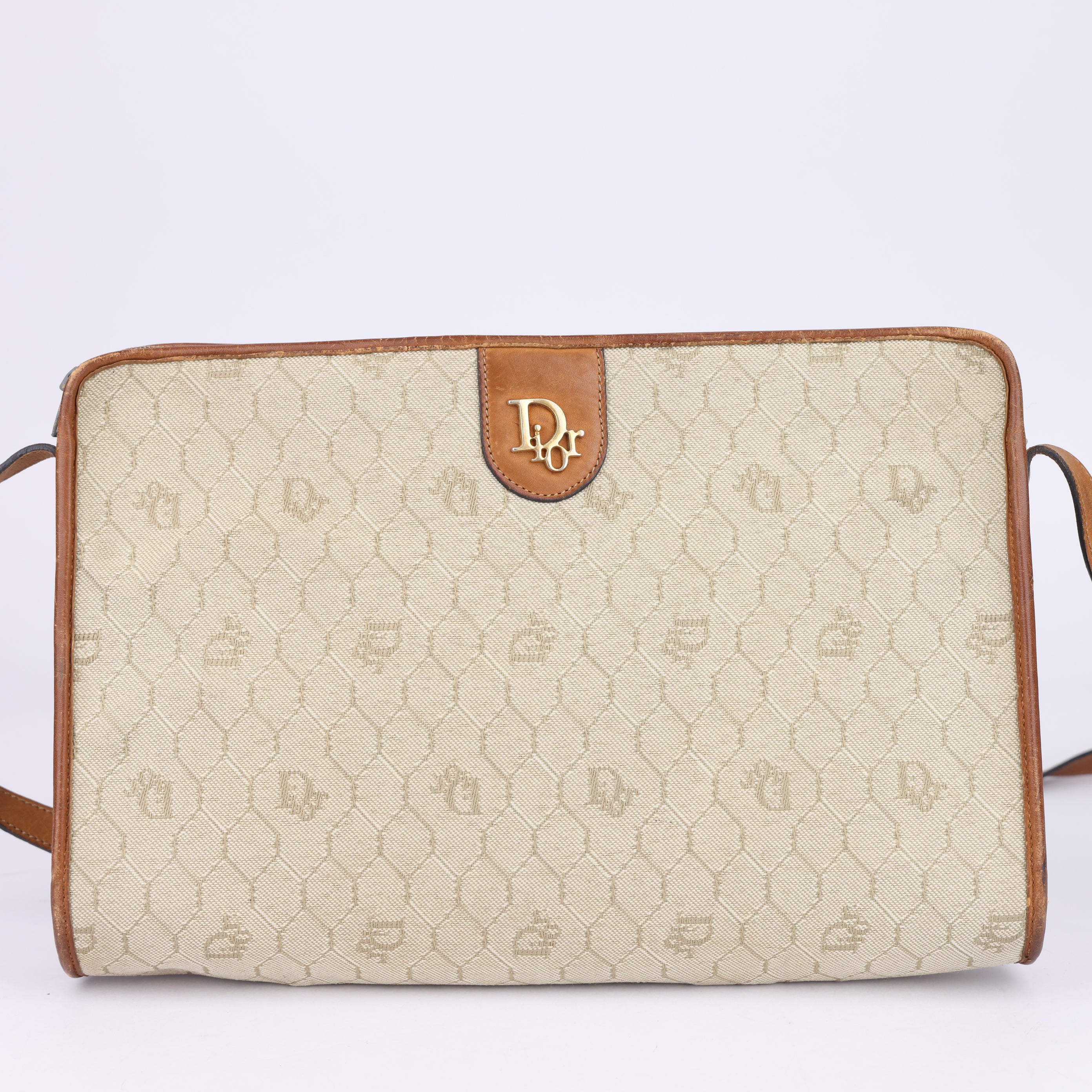 J1540 Dior Honeycomb Beige Canvas Shoulder Bag- Pre Owned