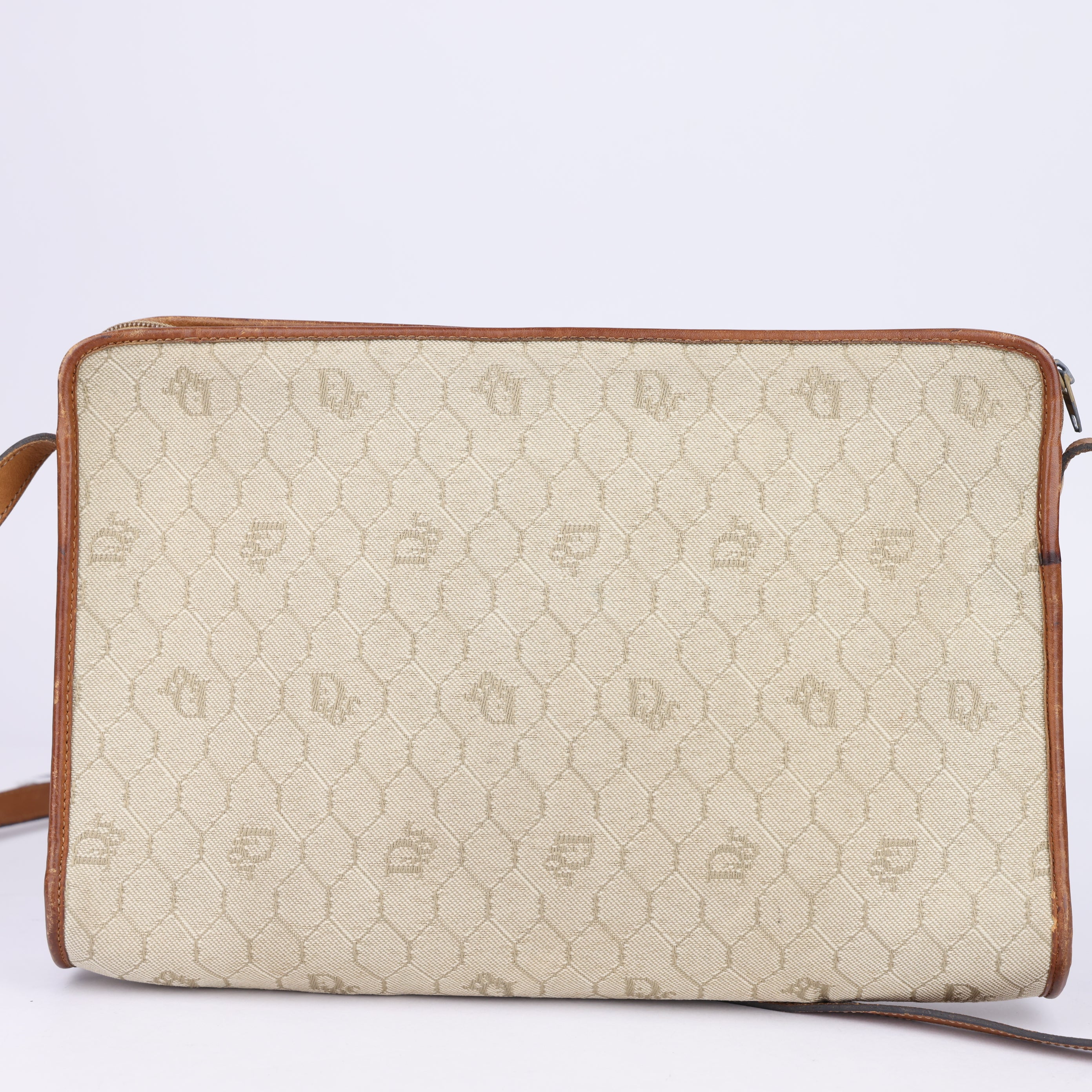 J1540 Dior Honeycomb Beige Canvas Shoulder Bag- Pre Owned