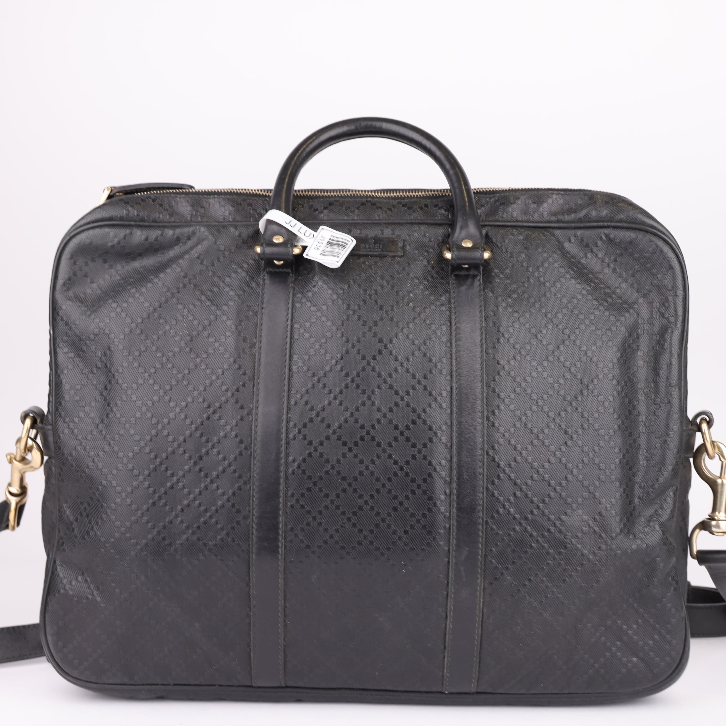 J1536 Gucci Black Diamante Textured Leather Briefcase- Pre Owned