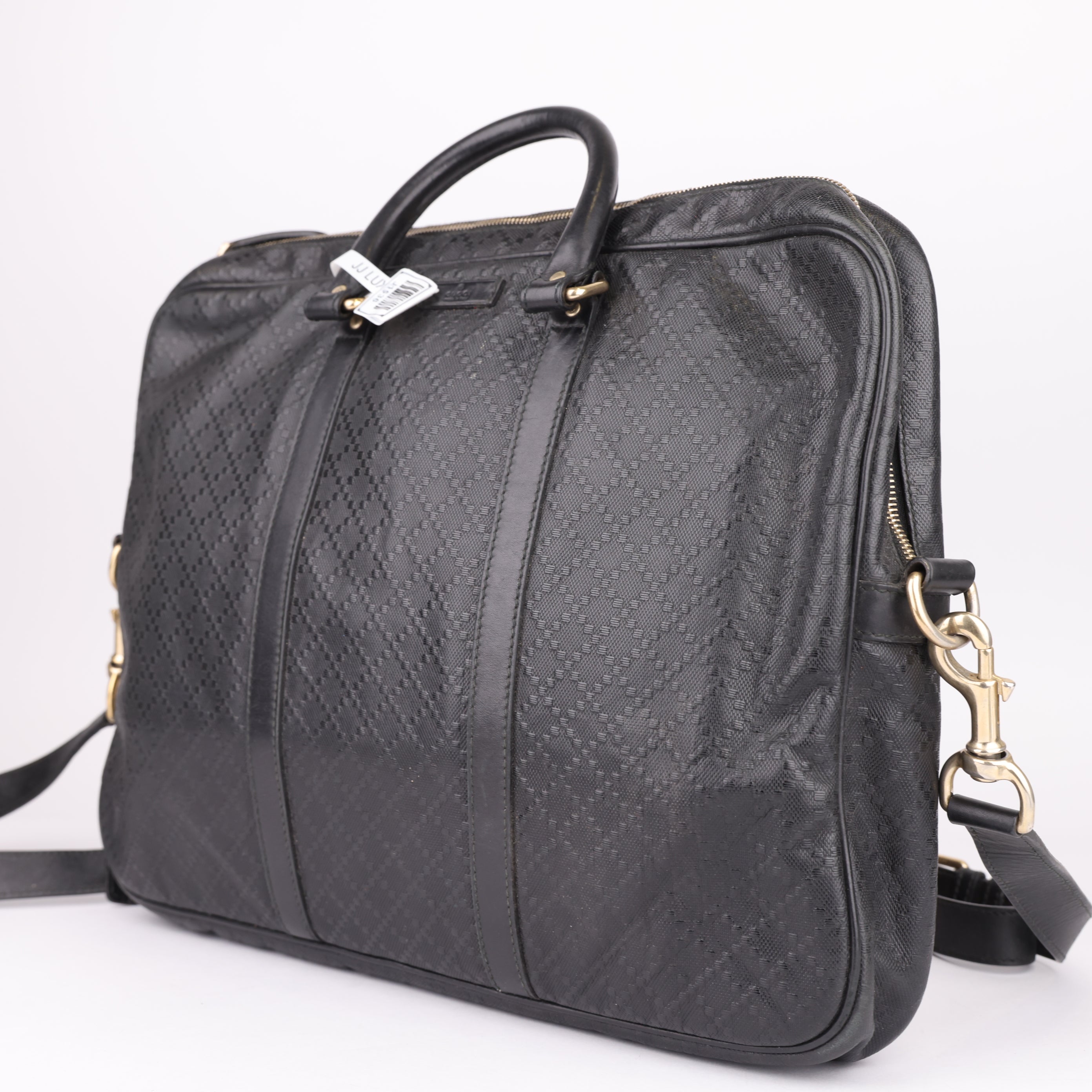 J1536 Gucci Black Diamante Textured Leather Briefcase- Pre Owned