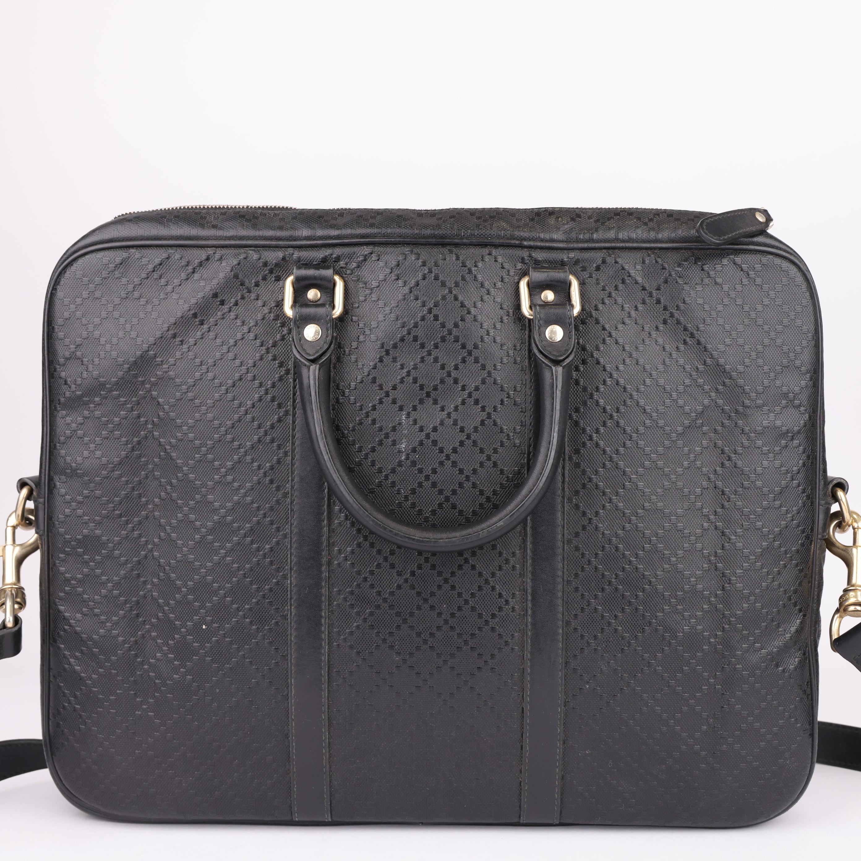 J1536 Gucci Black Diamante Textured Leather Briefcase- Pre Owned