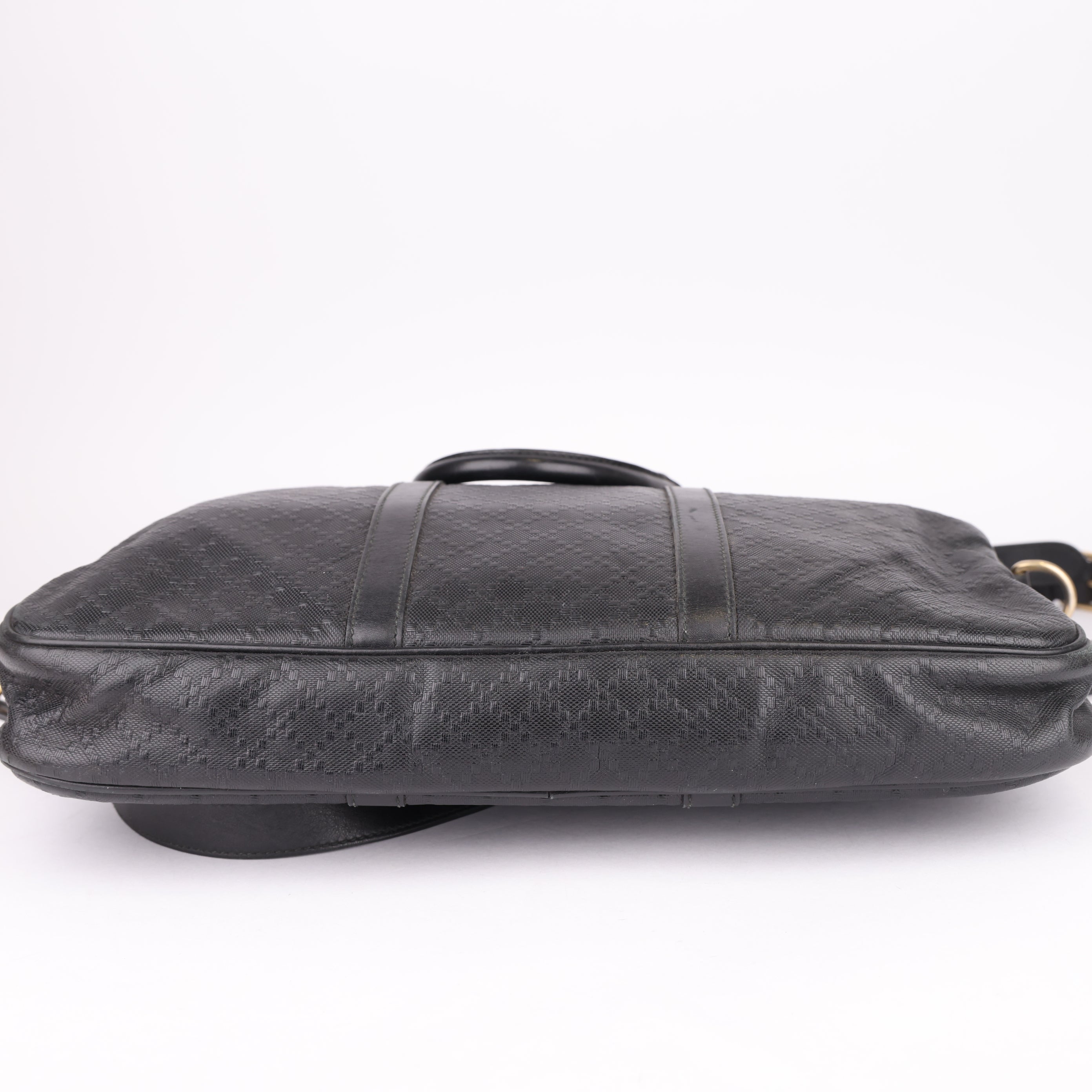 J1536 Gucci Black Diamante Textured Leather Briefcase- Pre Owned