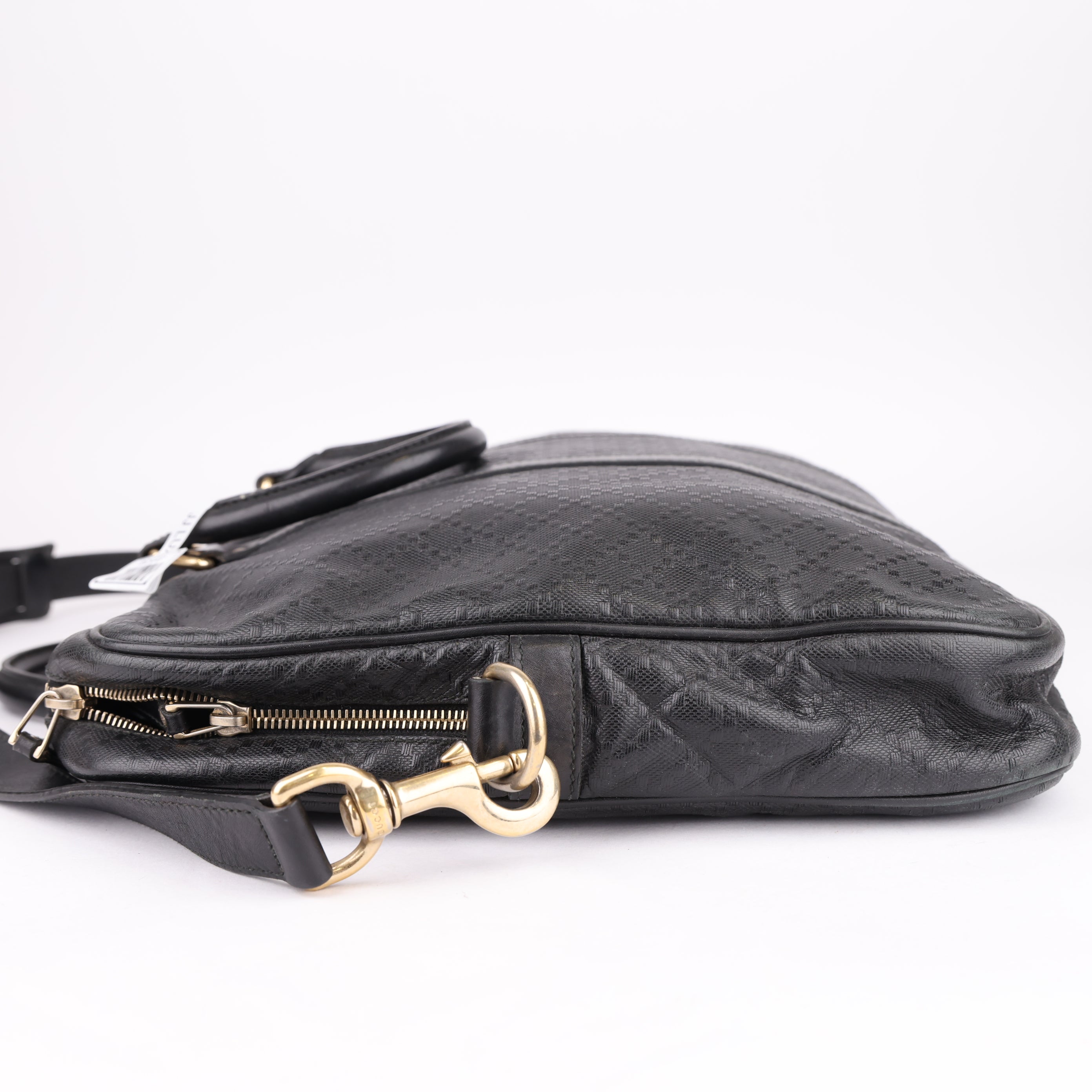 J1536 Gucci Black Diamante Textured Leather Briefcase- Pre Owned