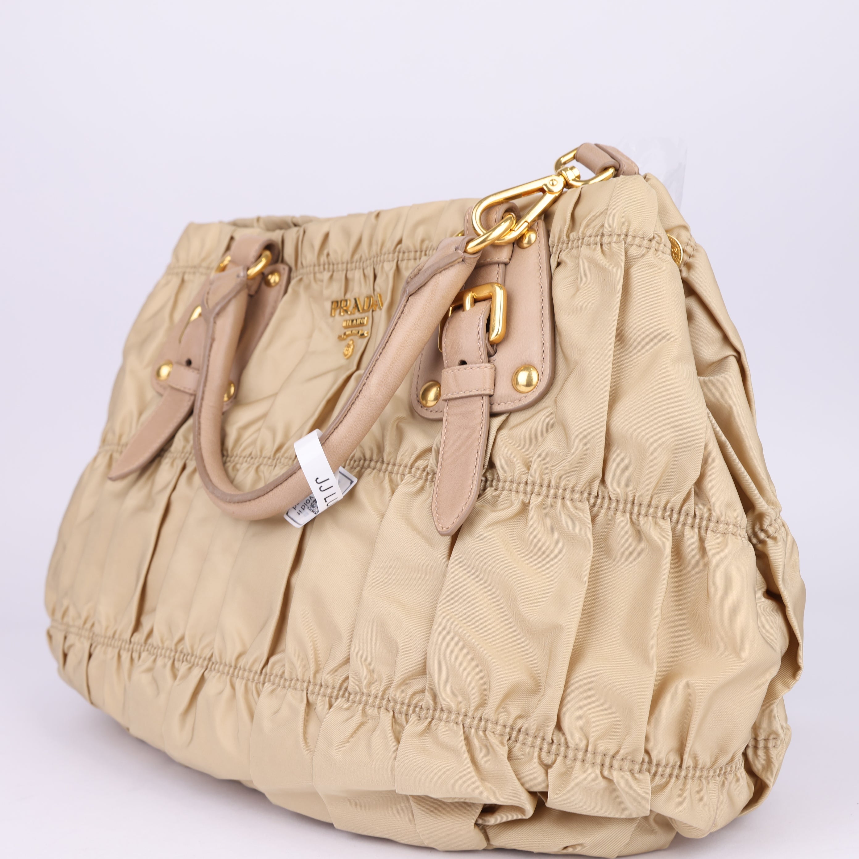 J1525 Prada Nylon Tessuto Beige Gaufre 2Way Shoulder Bag- Pre Owned