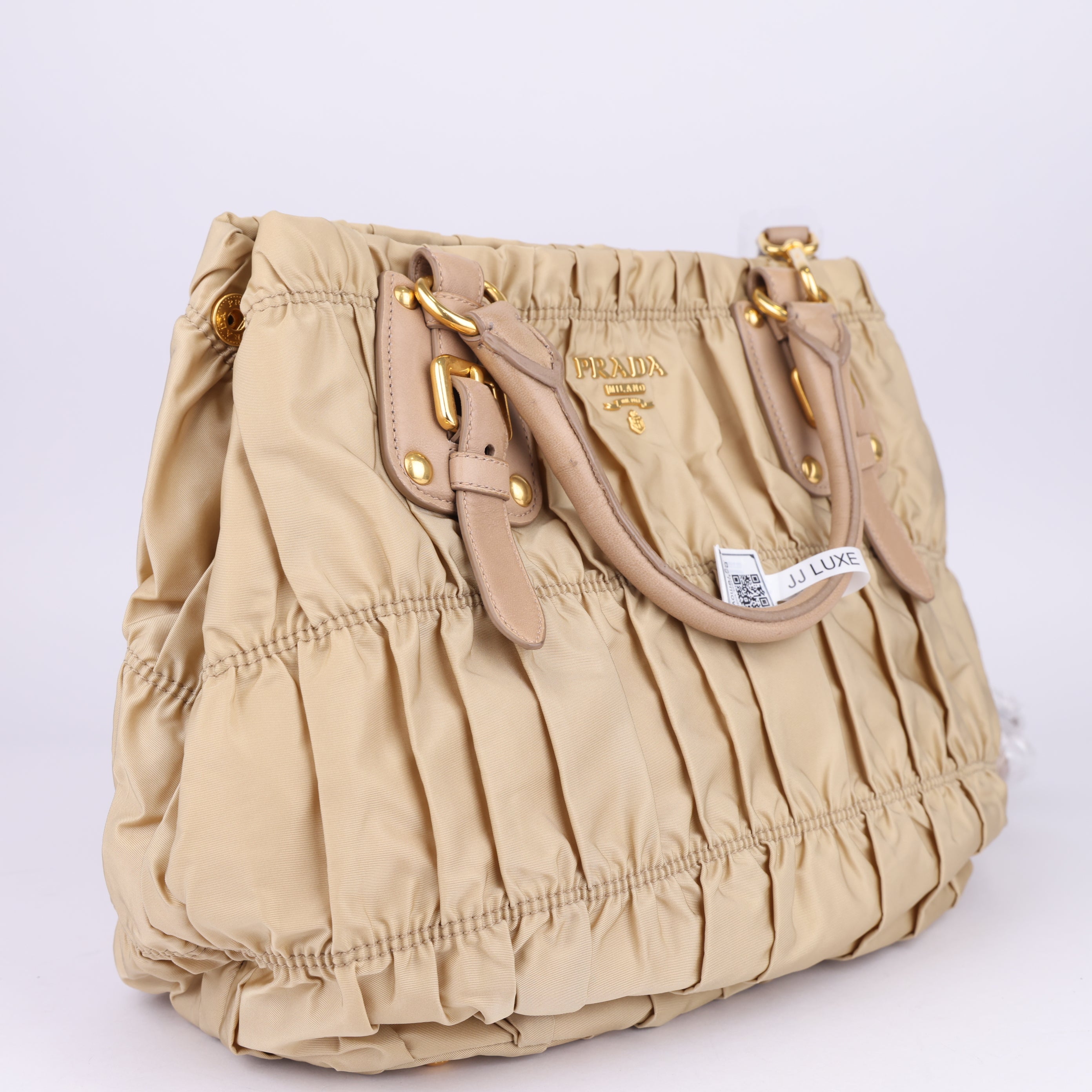 J1525 Prada Nylon Tessuto Beige Gaufre 2Way Shoulder Bag- Pre Owned