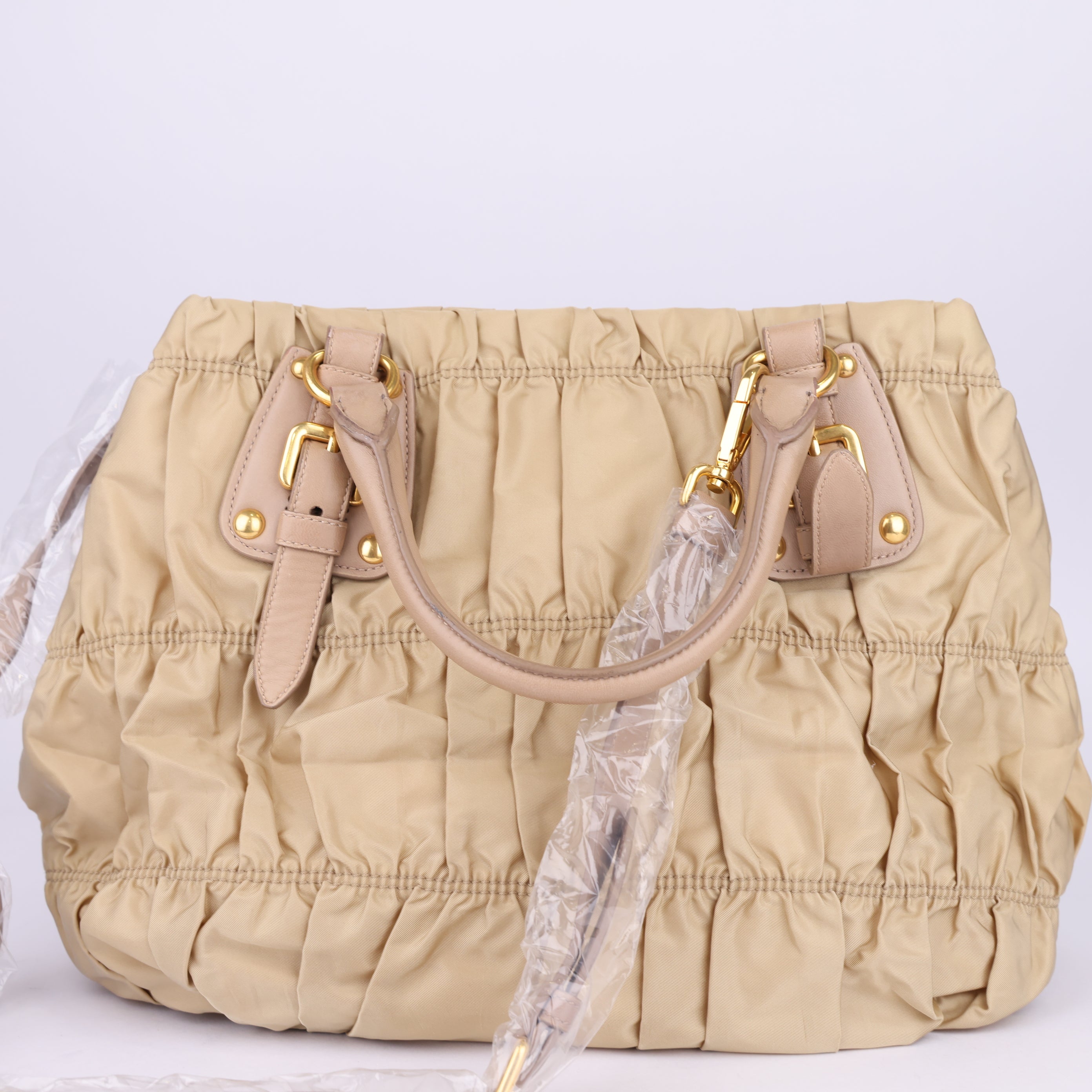 J1525 Prada Nylon Tessuto Beige Gaufre 2Way Shoulder Bag- Pre Owned