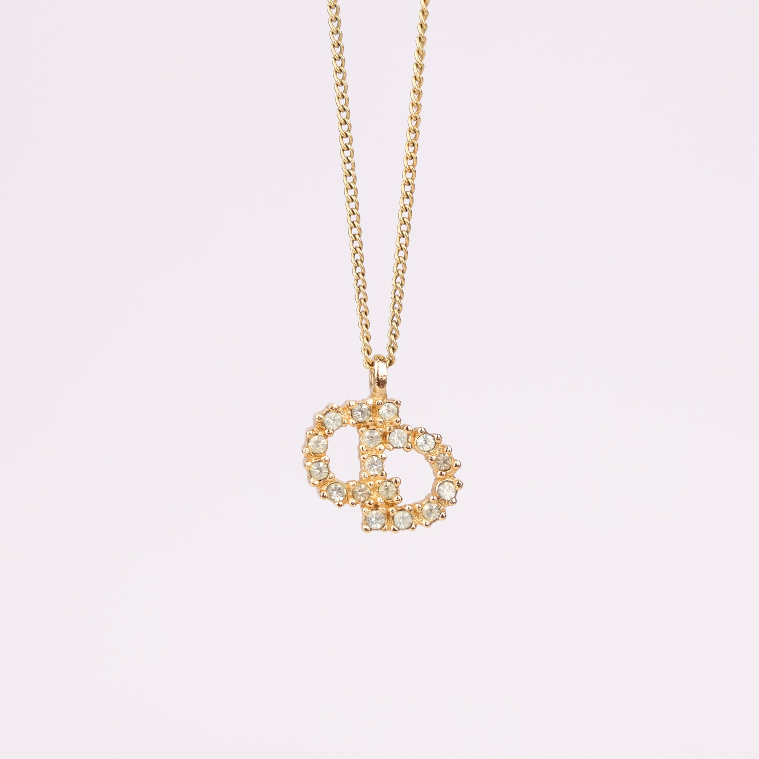 J1521 Christian DIOR GP Rhinestone CD Logo Necklace- Pre Owned