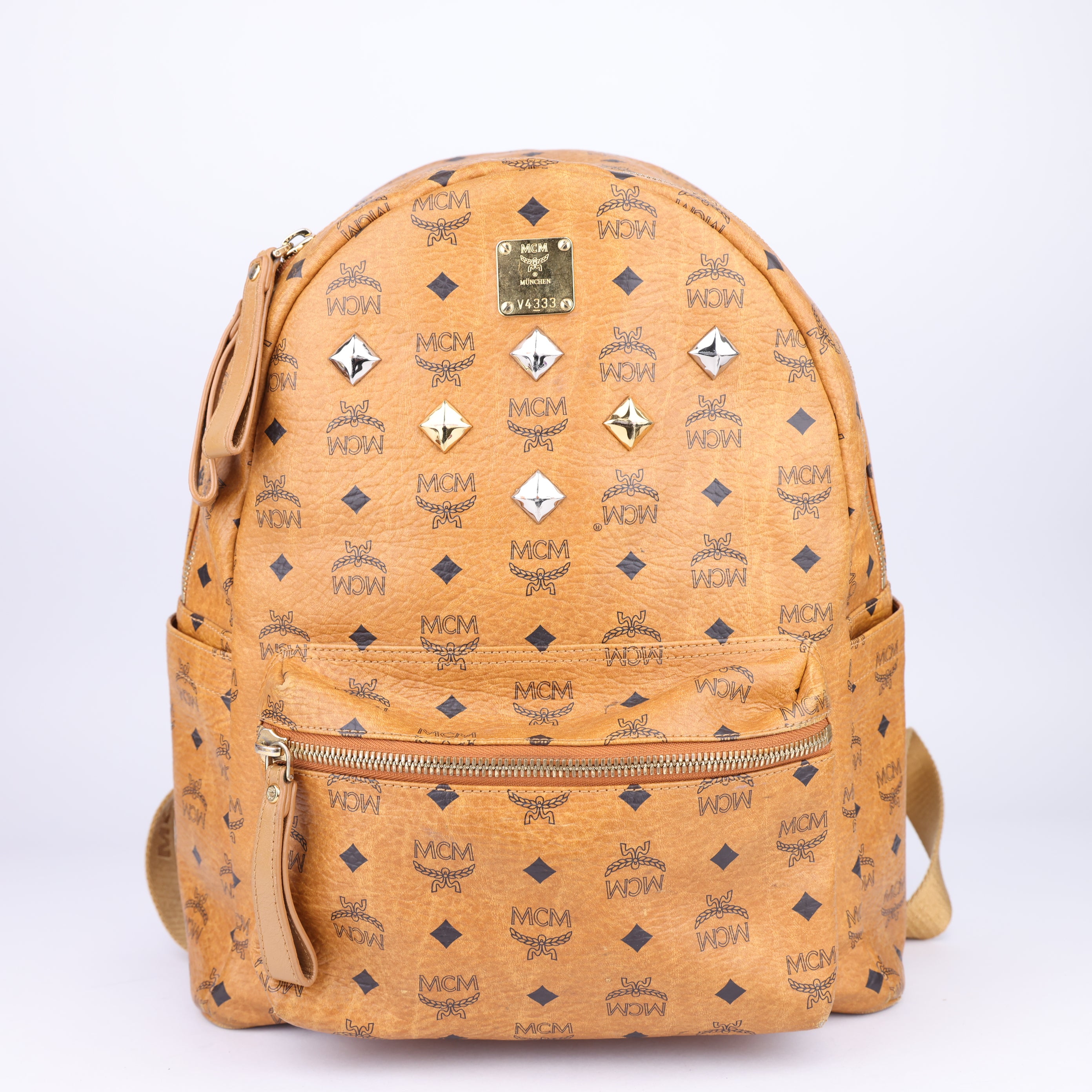 J1504 MCM Brown Visetos Stark Leather Backpack- Pre Owned