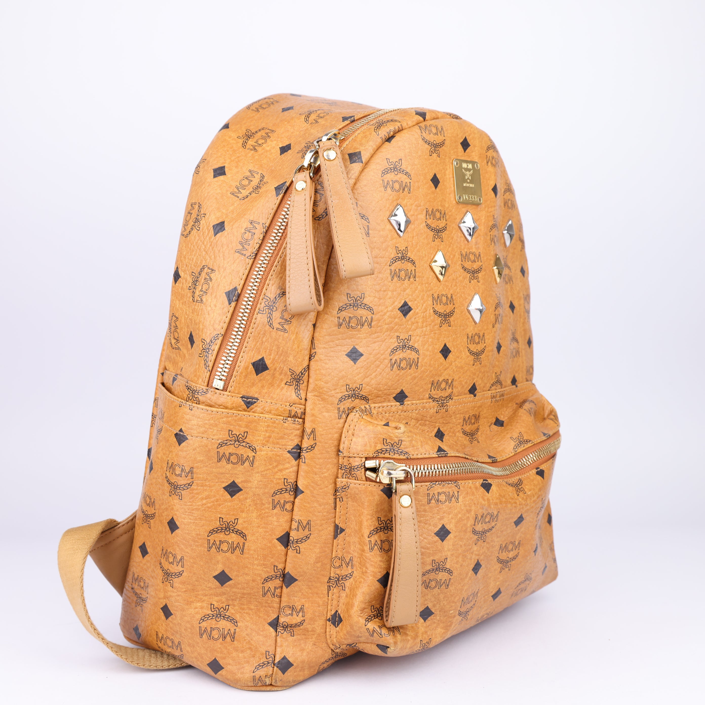 J1504 MCM Brown Visetos Stark Leather Backpack- Pre Owned